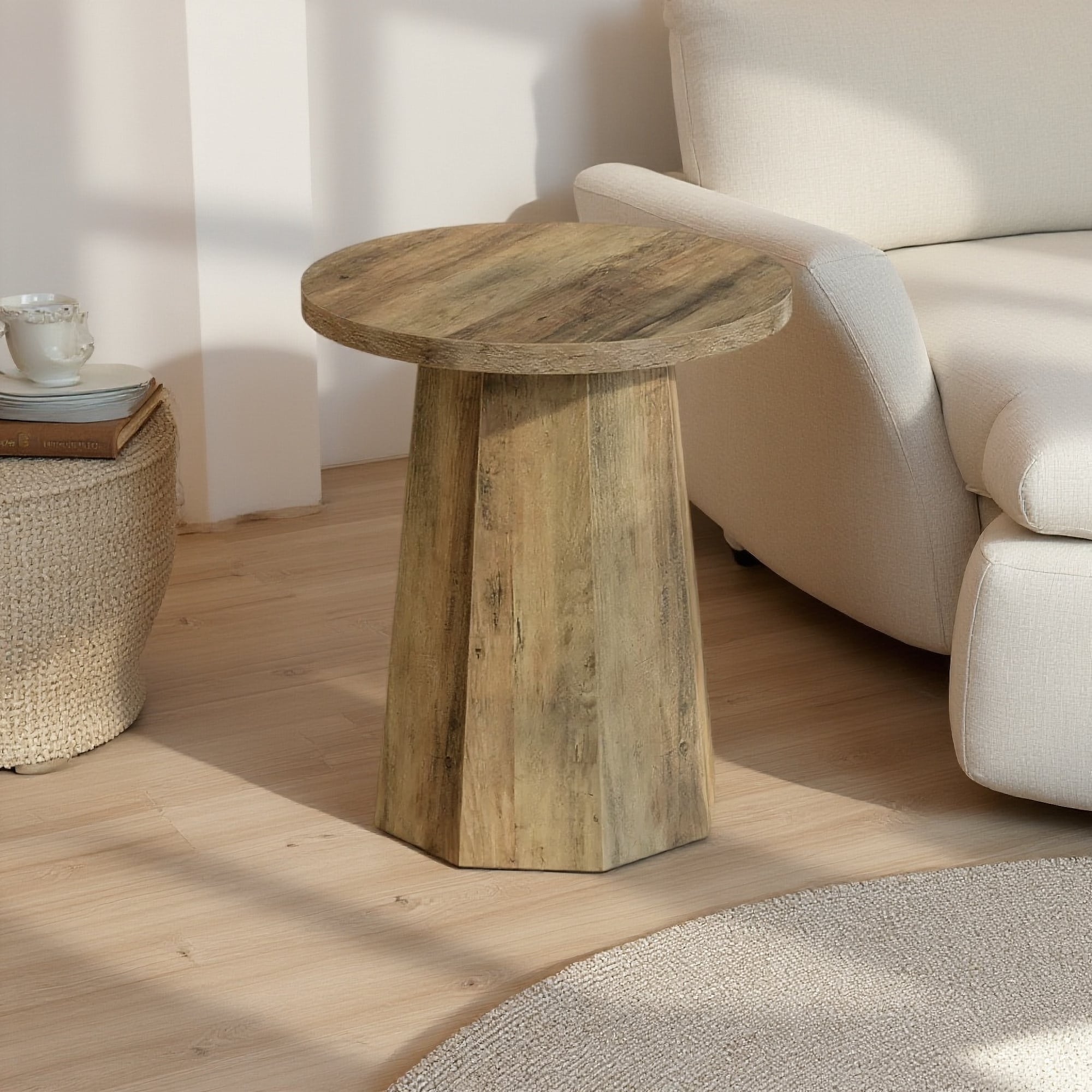 zwyo hosimu 19.7-in W Round End Table with Wood Construction Octagonal ...
