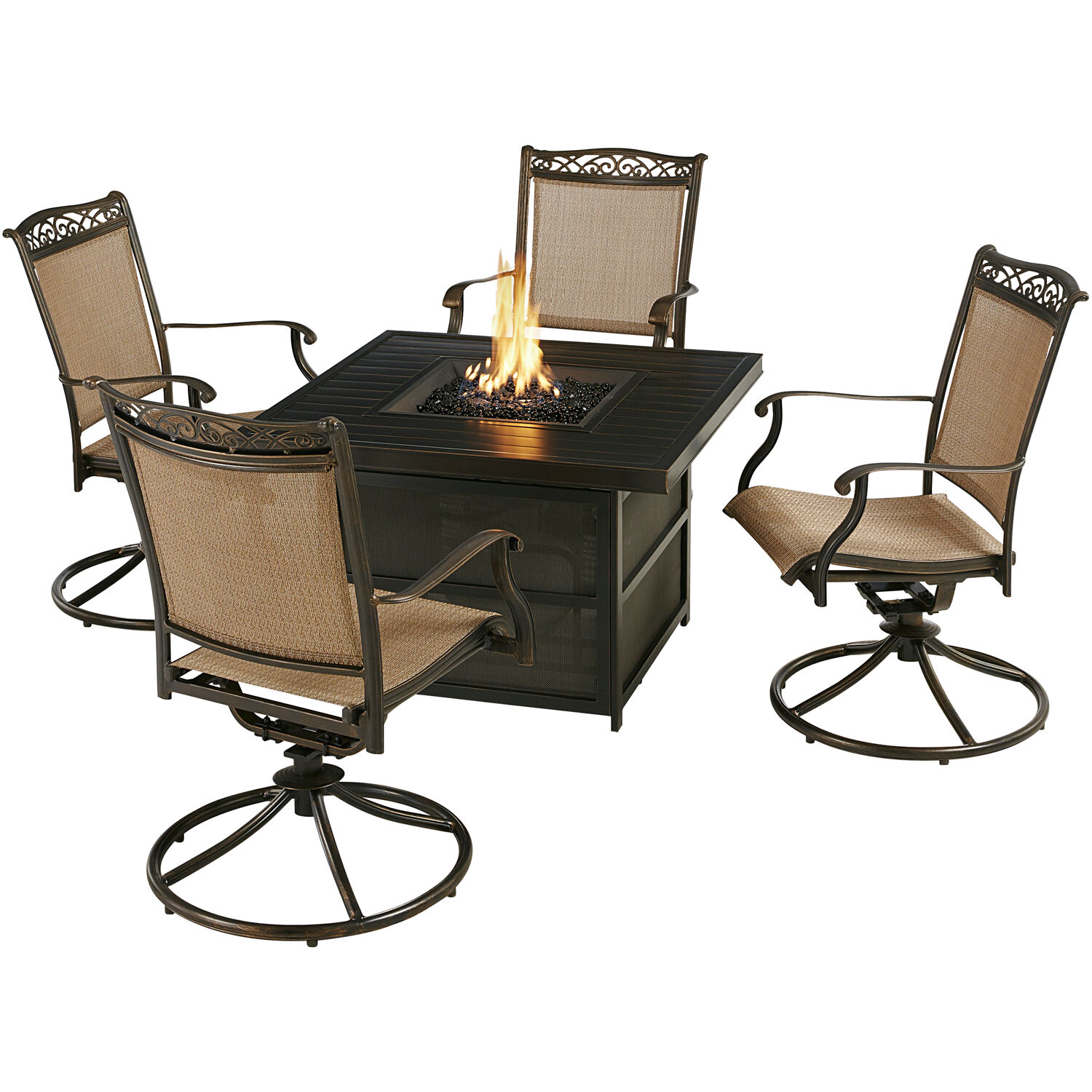 Hanover FNT5PCSLSW4FP Fontana 5-Piece Tan Patio Dining Set with Tan