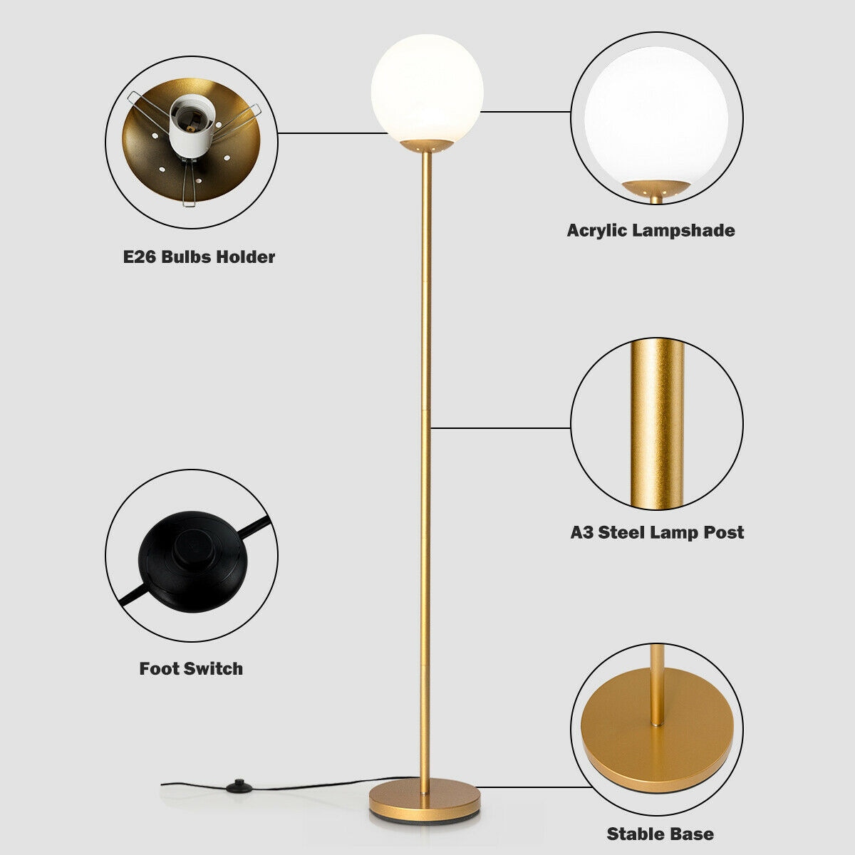 WELLFOR DZJ24273US-GD floorlamps - View #3
