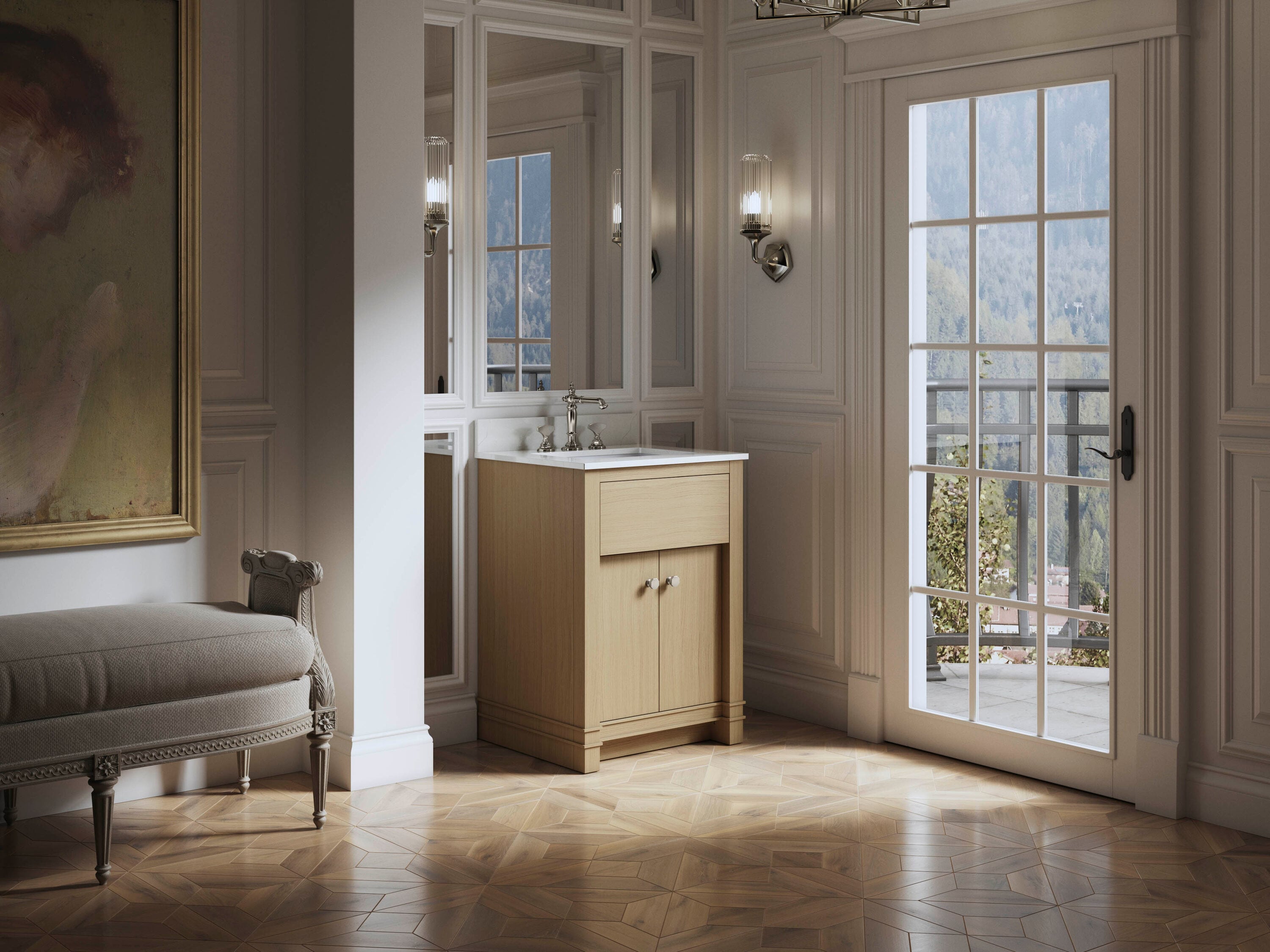 KOHLER 33264-WEK Alouette 24-in Light Oak Undermount Single Sink Bathroom Vanity with White Quartz Top