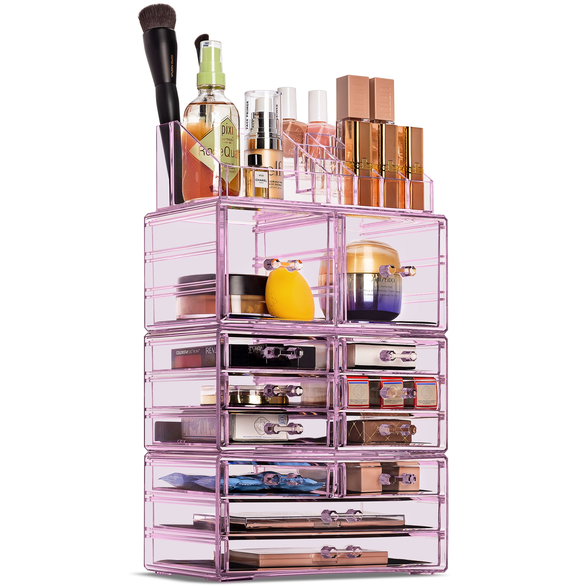 SORBUS  Extra Large 12 Drawer Clear Makeup and Jewelry Organizer Case 4 Piece Set