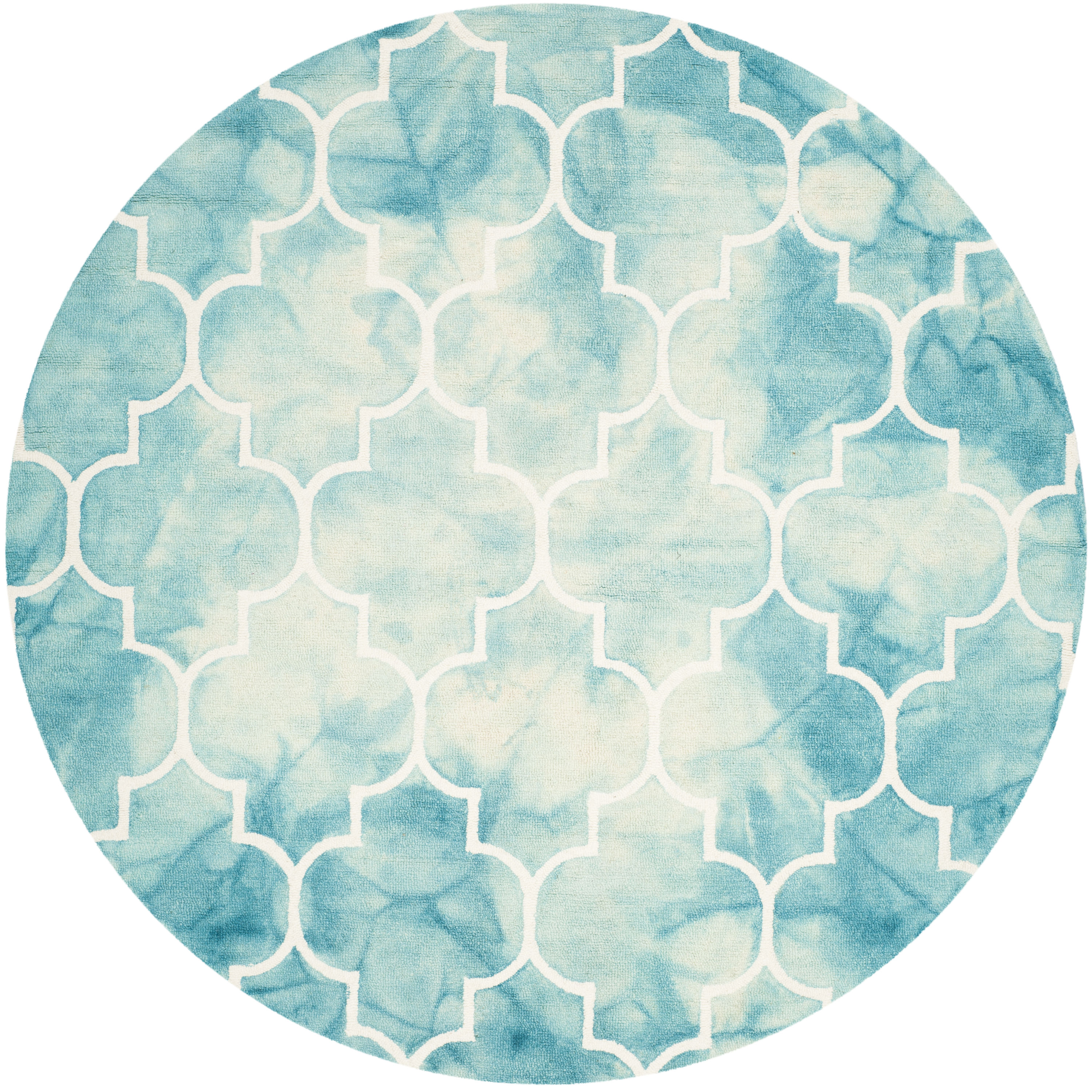 Safavieh DDY535D-7R Dip Dye Dorinda 7 x 7 (ft) Tufted Wool Turquoise/Ivory Round Indoor Trellis Bohemian/Eclectic Area rug