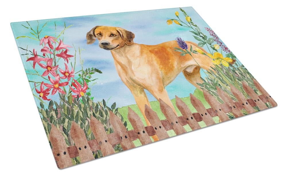 Caroline's Treasures CK1238LCB Springtime Dog 11.25-in L x 15.75-in W Glass Cutting Board