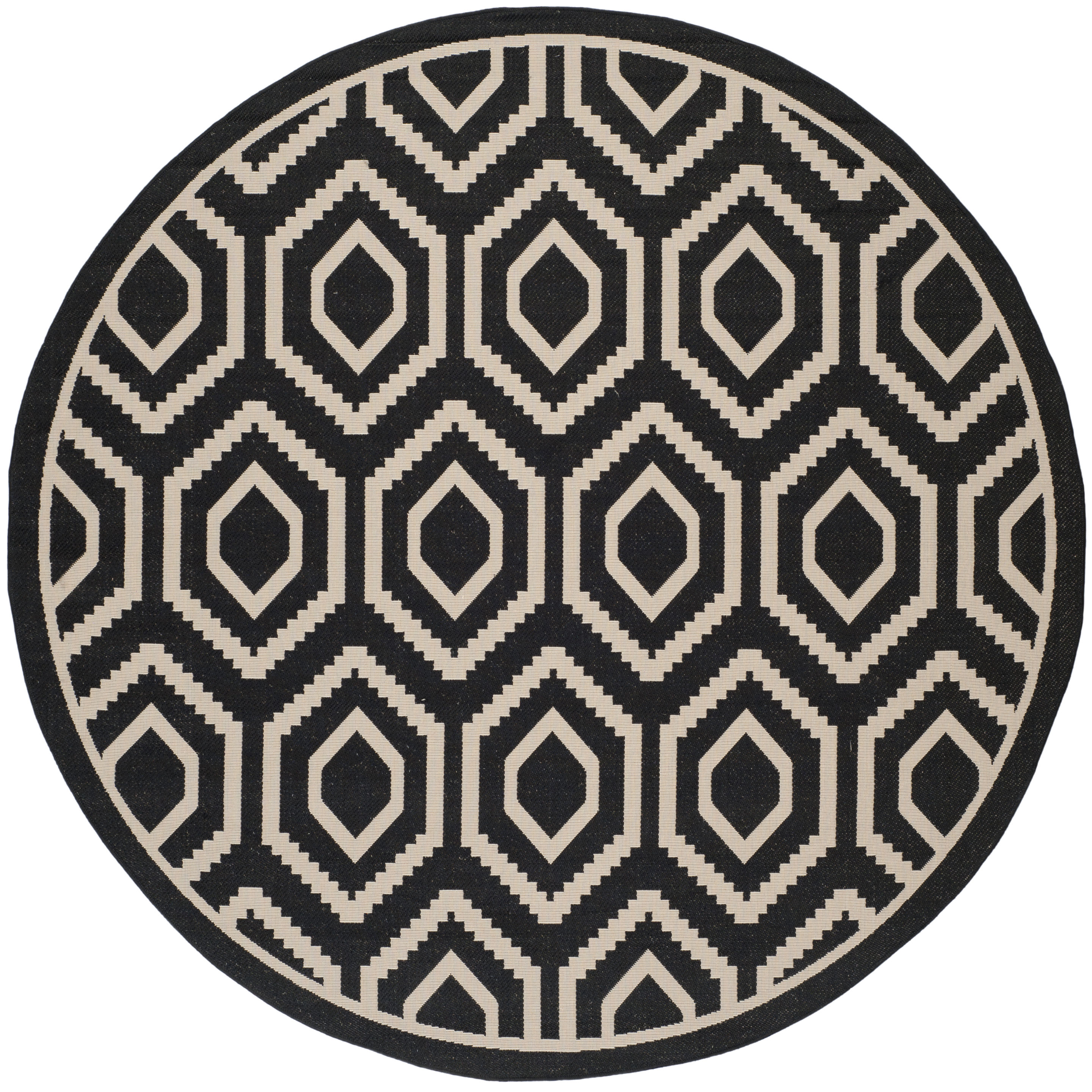 Safavieh CY6902-266-8R Courtyard Massy 8 x 8 (ft) Loomed Polypropylene Black/Beige Round Indoor/Outdoor Geometric Coastal Area rug
