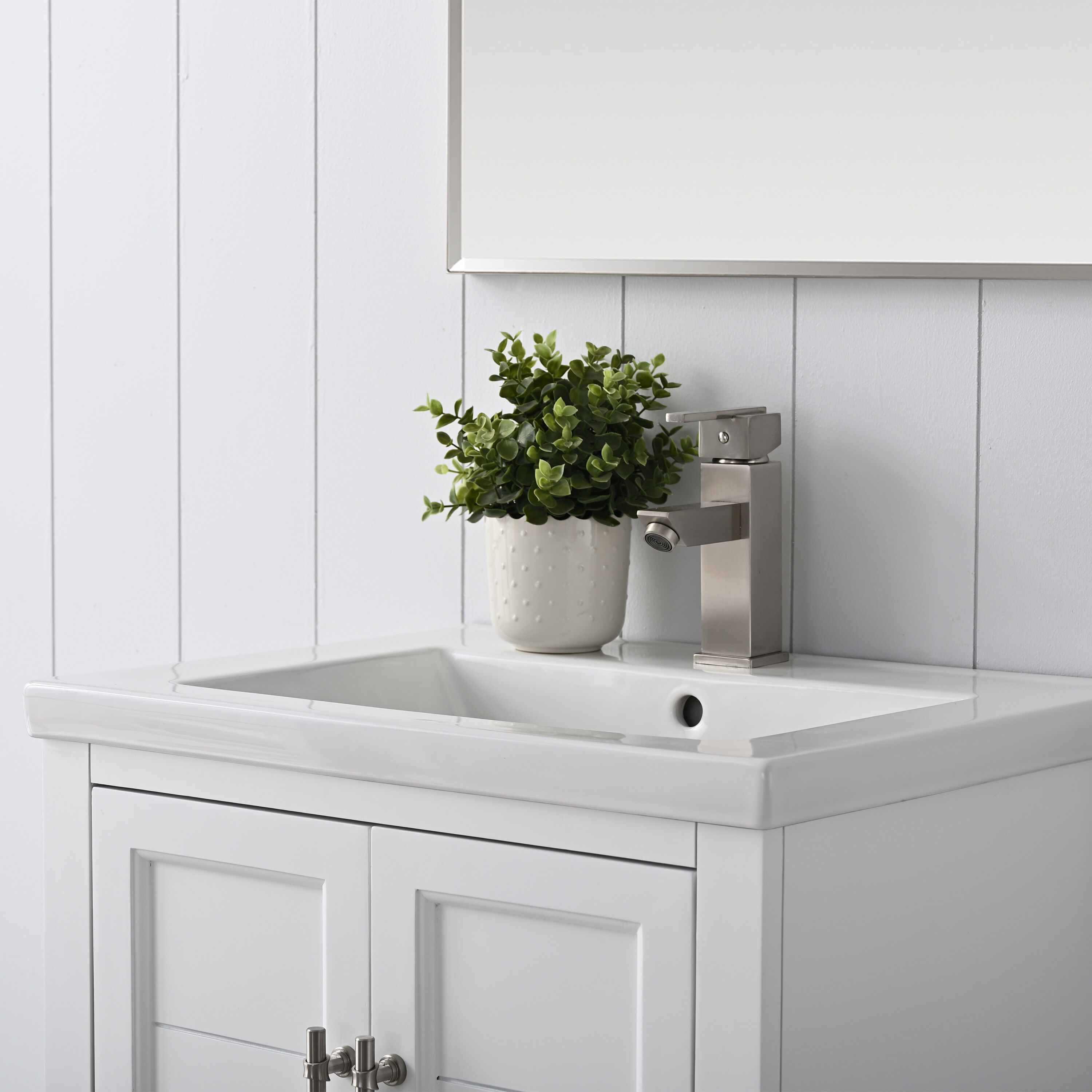 White Single Sink Bathroom Vanity with Ceramic Top, 24-inch