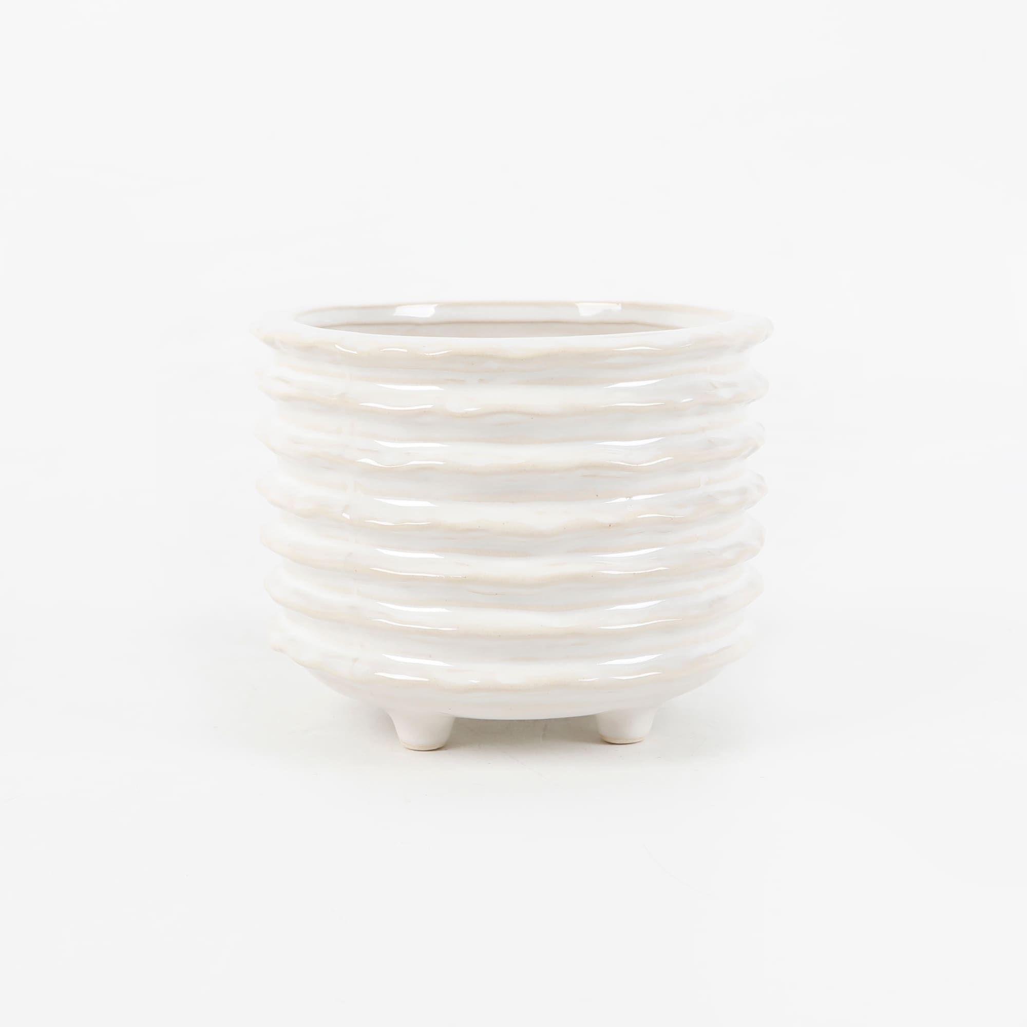 Round 6.625-in W x 5-in H White Ceramic Traditional Indoor/Outdoor Planter | - allen + roth CT4412-IVORY