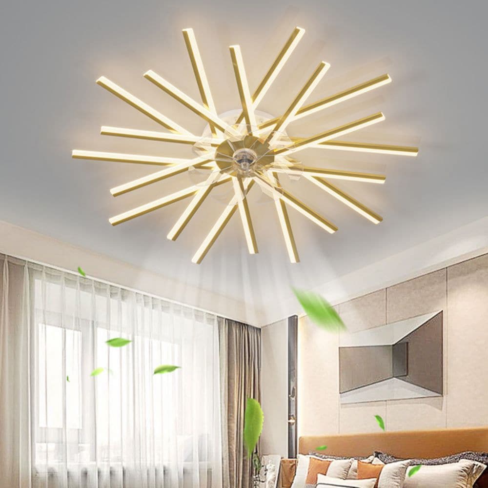 Oaks Decor BD09120015 Cotti 45-in Color-Changing Integrated LED Flush Mount Smart Gold with Fandelier Ceiling Fan With Light - Remote Included ( 7 -Blade )
