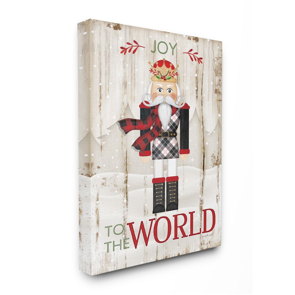 Stupell Industries AB-724-CN-24X30 Joy to the World Quote with Christmas Nutcracker Jennifer Pugh Gallery Wrapped Canvas 30-Inches H x 24-Inches W Inspirational Canvas Print
