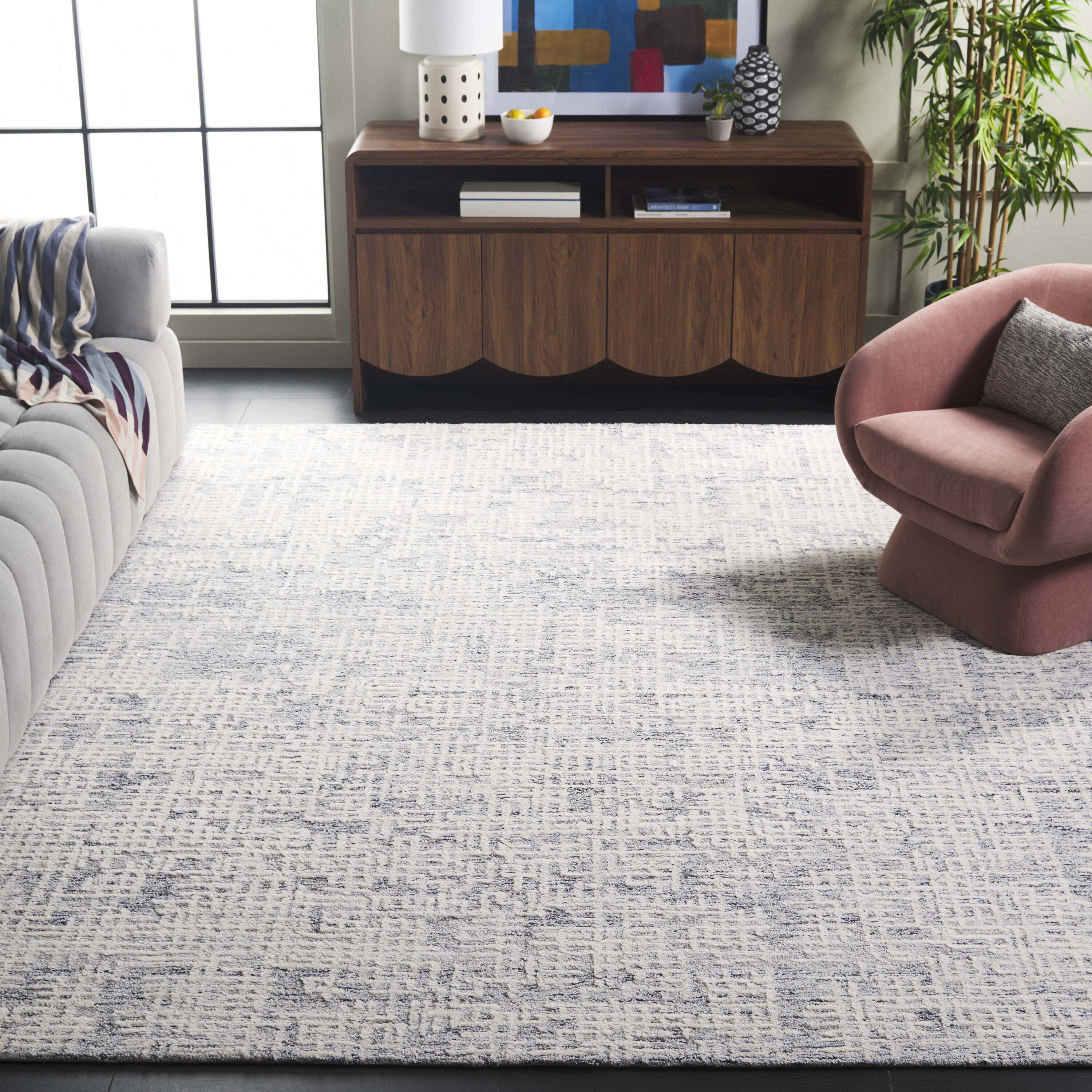  Ebony 216 Ivory/Gray Contemporary 8ft x 10ft Large Rectangle Rug