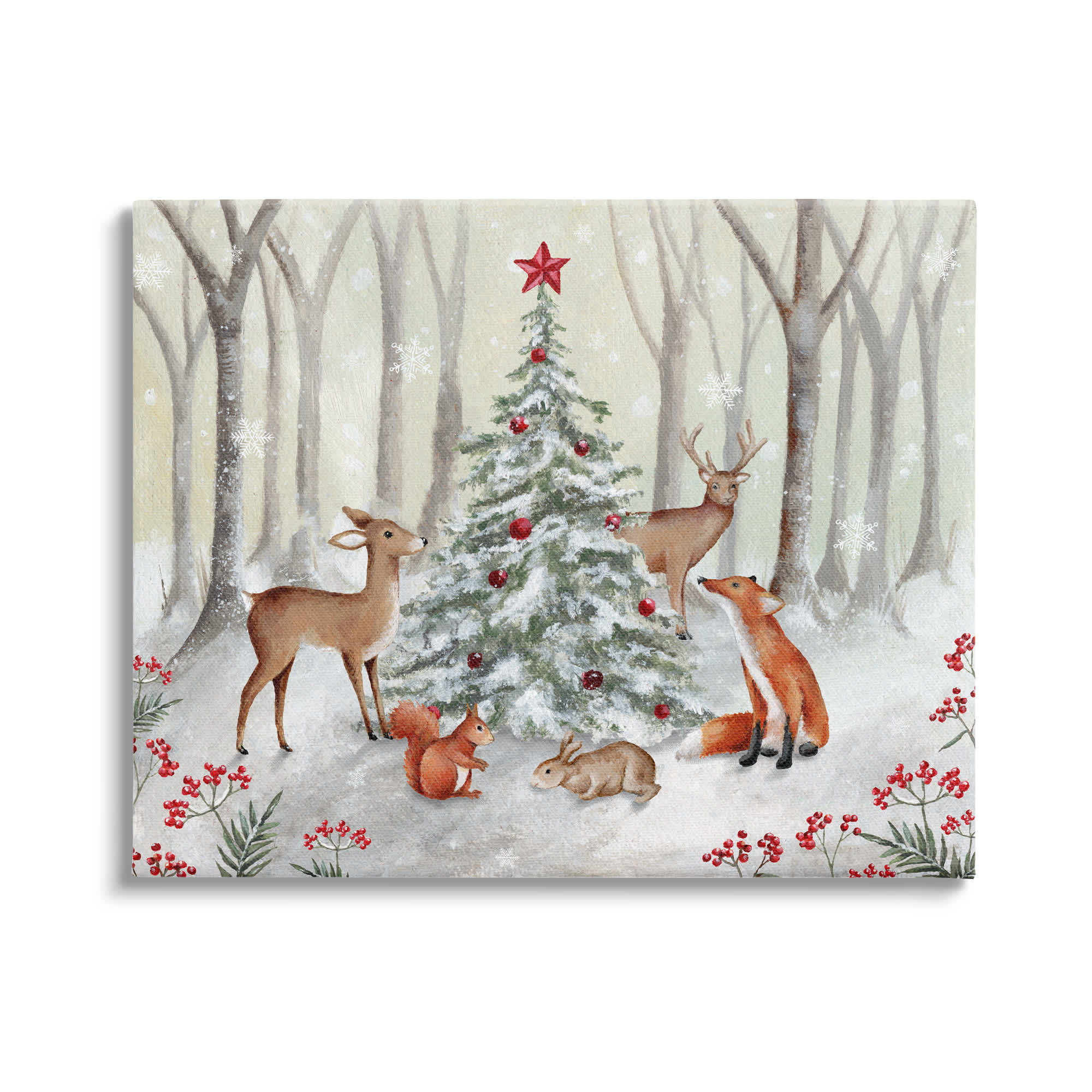 Stupell Industries Forest Animals  Christmas Tree Canvas Art 30 x 24