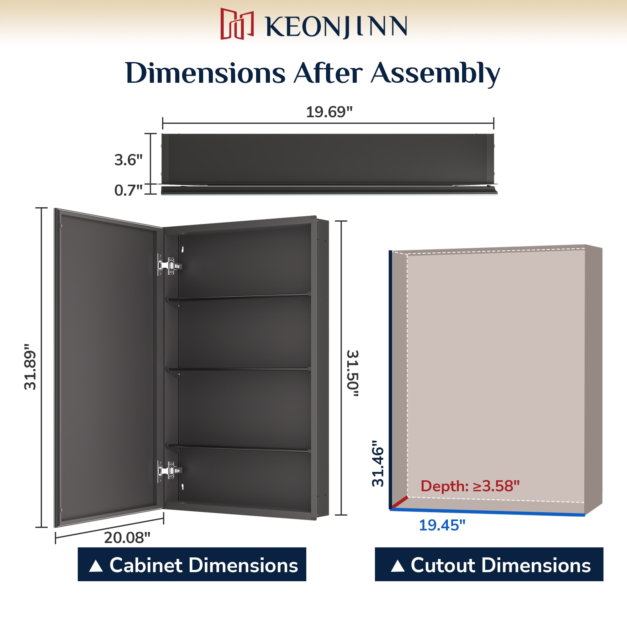 Keonjinn LW-JG-FJXP-5181-BK Bathroom-Medicine-Cabinets - View #4