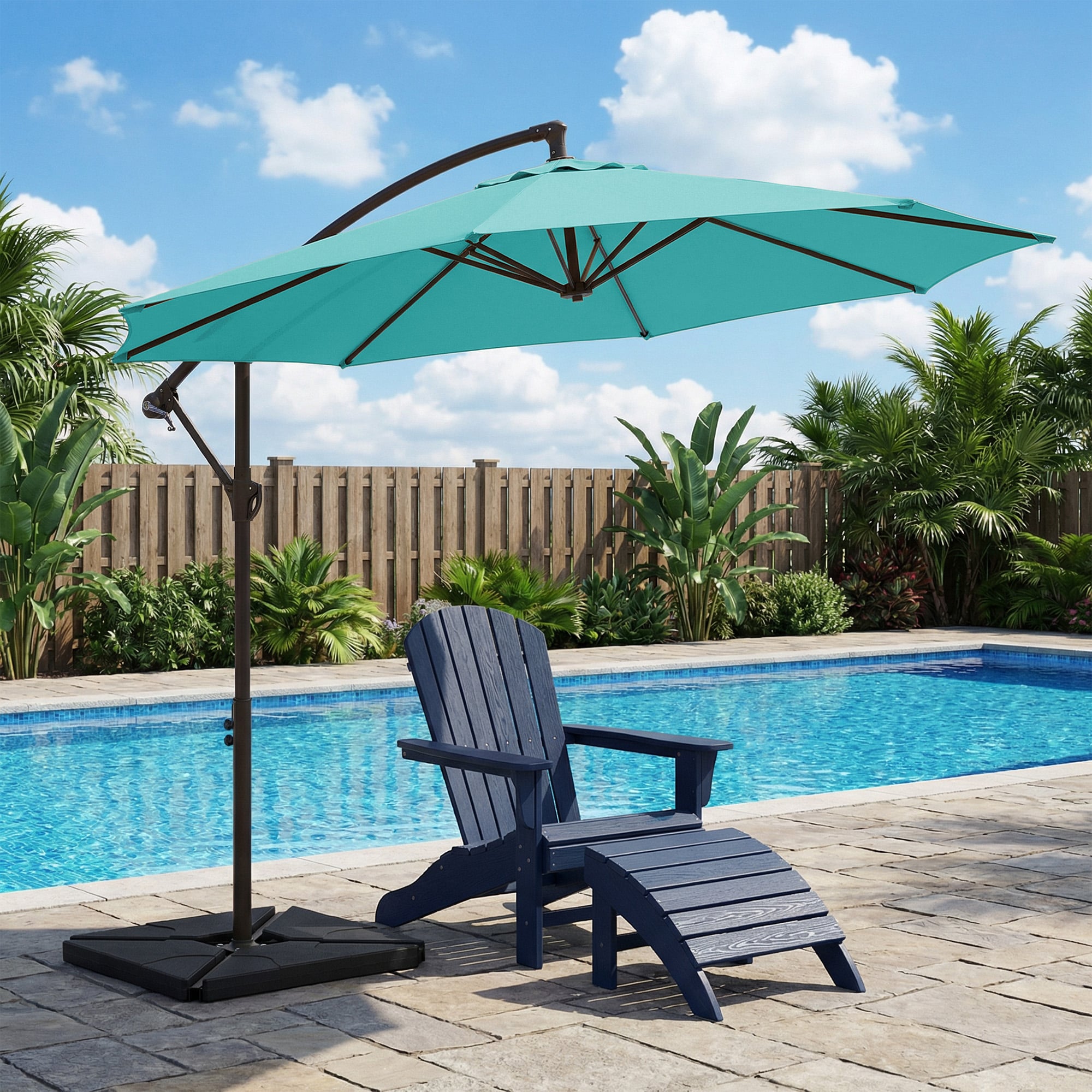 JEAREY 10-ft Iron Blue Crank Cantilever Patio Umbrella with Base
