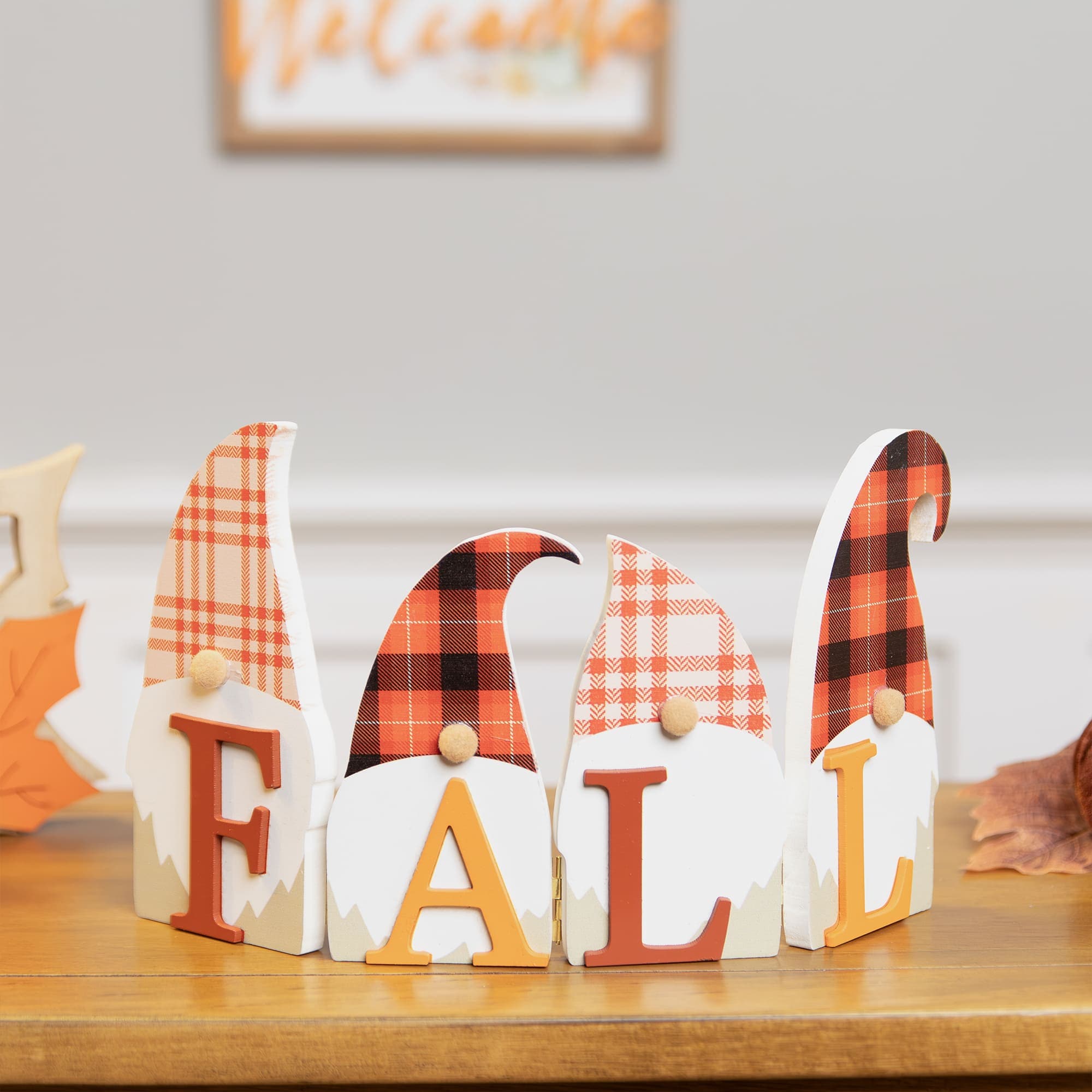 Northlight - Plaid Gnomes Fall Harvest Wooden Sign - 10 inch