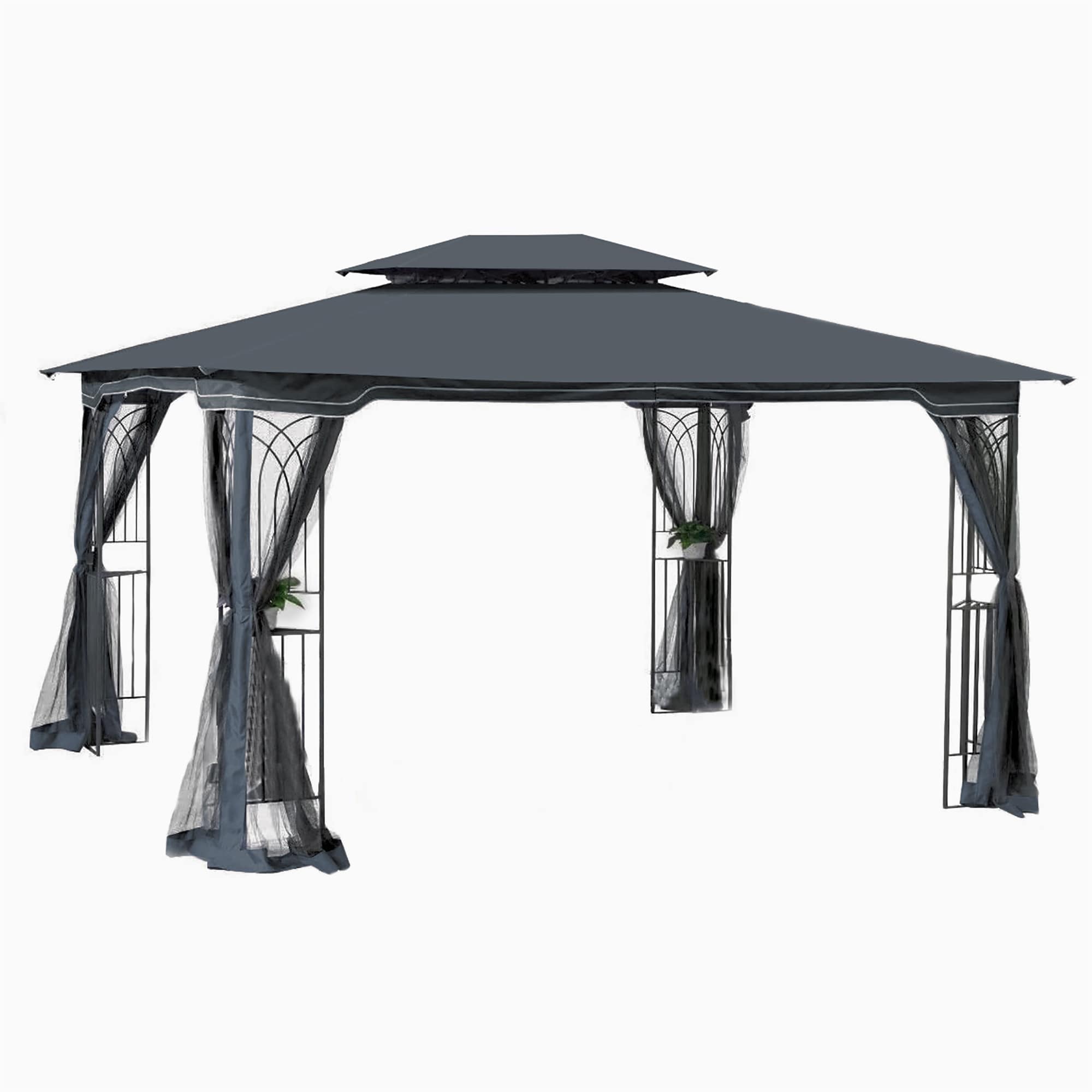 CESICIA CWRZNSFPB09 Canopies Gazebos 9-ft 9-in W x 13-ft L x 9-ft H Gray Metal Freestanding Pergola with Canopy