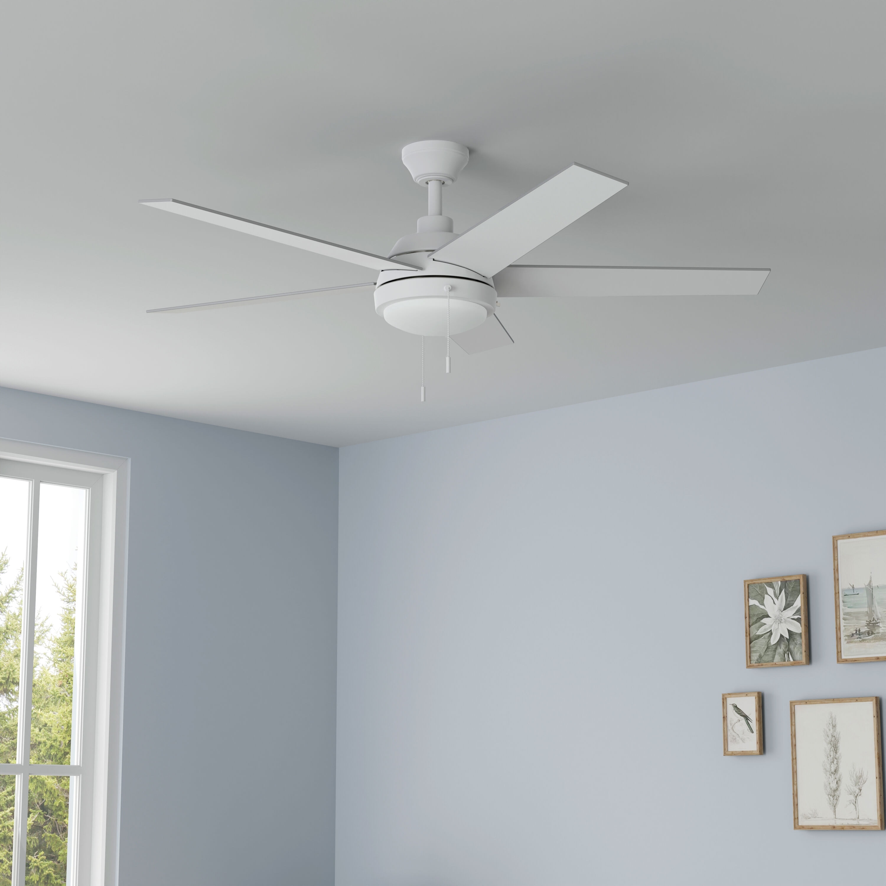 Harbor Breeze COV52WW5L Amberwood Easy Install 52-in Color-Changing Integrated LED White with White/Brown Blades Ceiling Fan With Light ( 5 -Blade )