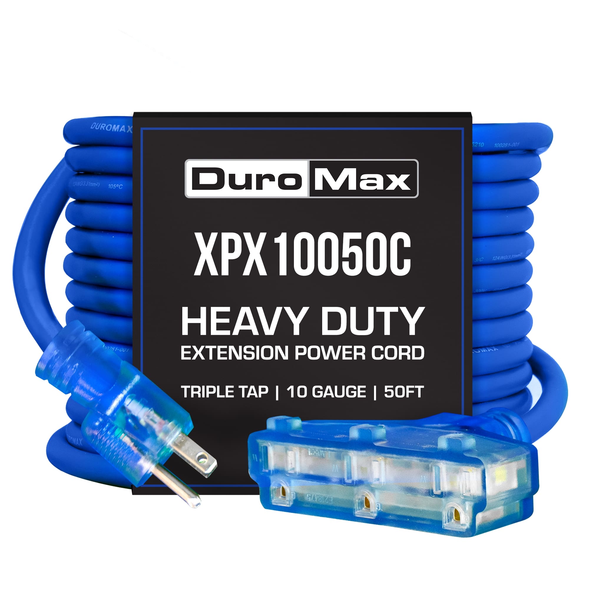 DuroMax XPX10050C XPX 50-ft 10 / 3 3 Prong Blue Indoor/Outdoor SJEOOW Heavy Duty General Extension Cord