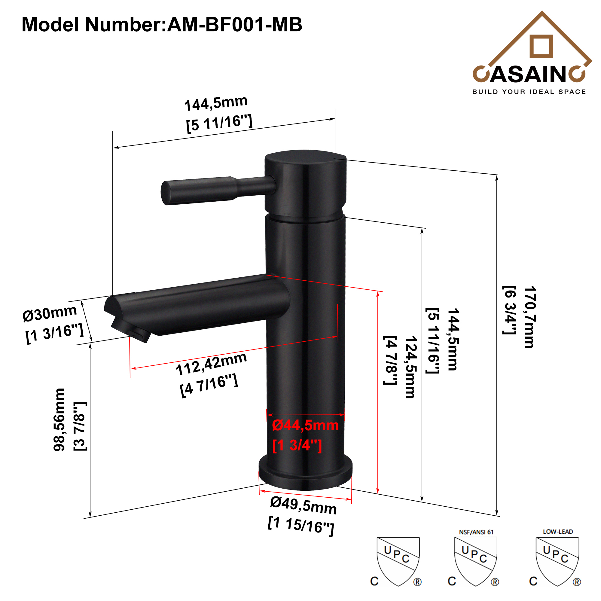 CASAINC AM-BF001-MB Lavatory-Faucets - View #6