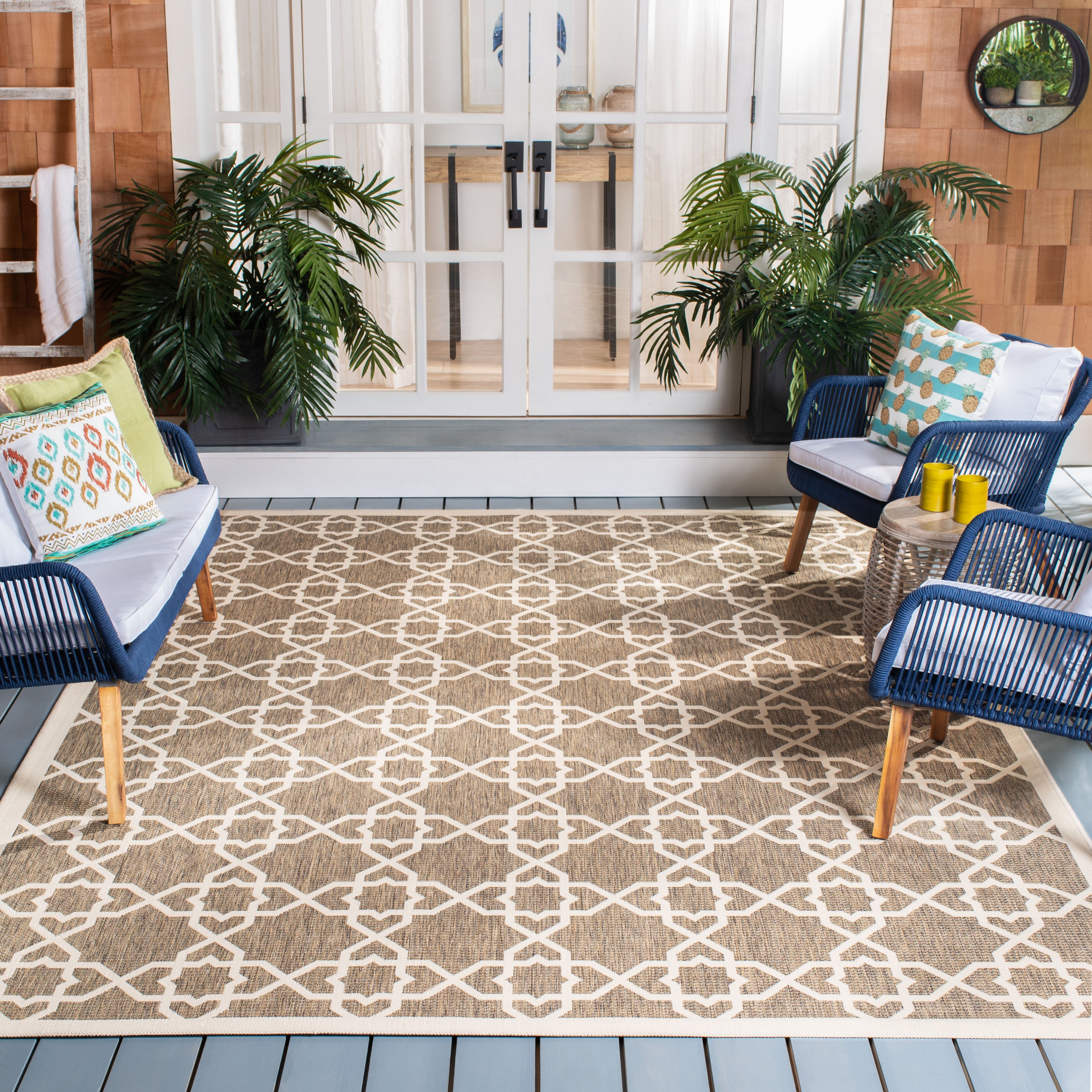 Safavieh CY6032-242-8SQ Courtyard Rouen 8 x 8 (ft) Loomed Polypropylene Brown/Beige Square Indoor/Outdoor Geometric Coastal Area rug