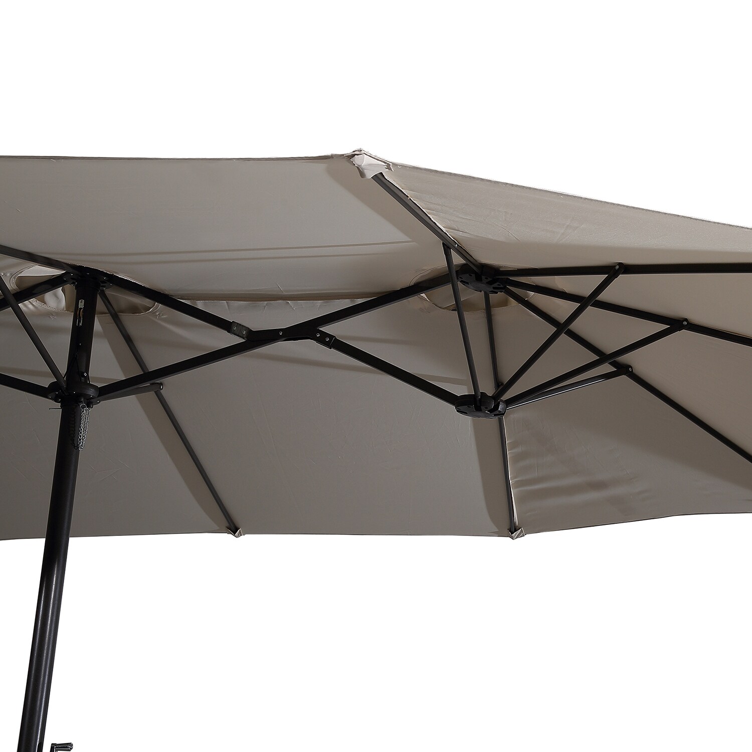 Beige 15-ft Steel Double-Sided Patio Umbrella with Base