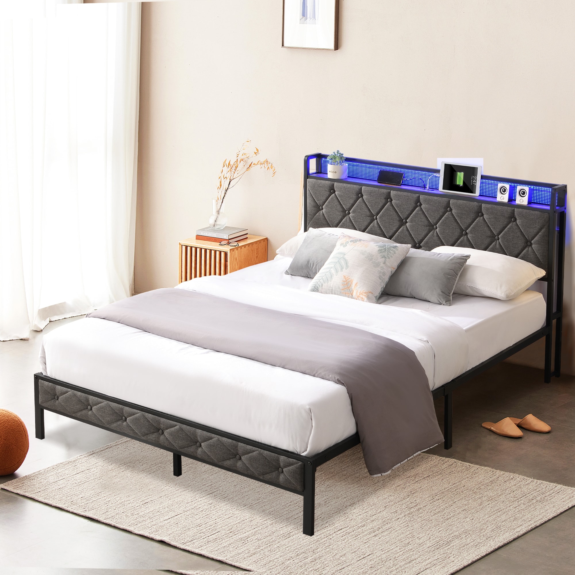 Sunrinx MG8-BD-13 Gray Queen Metal Bed frame Bed