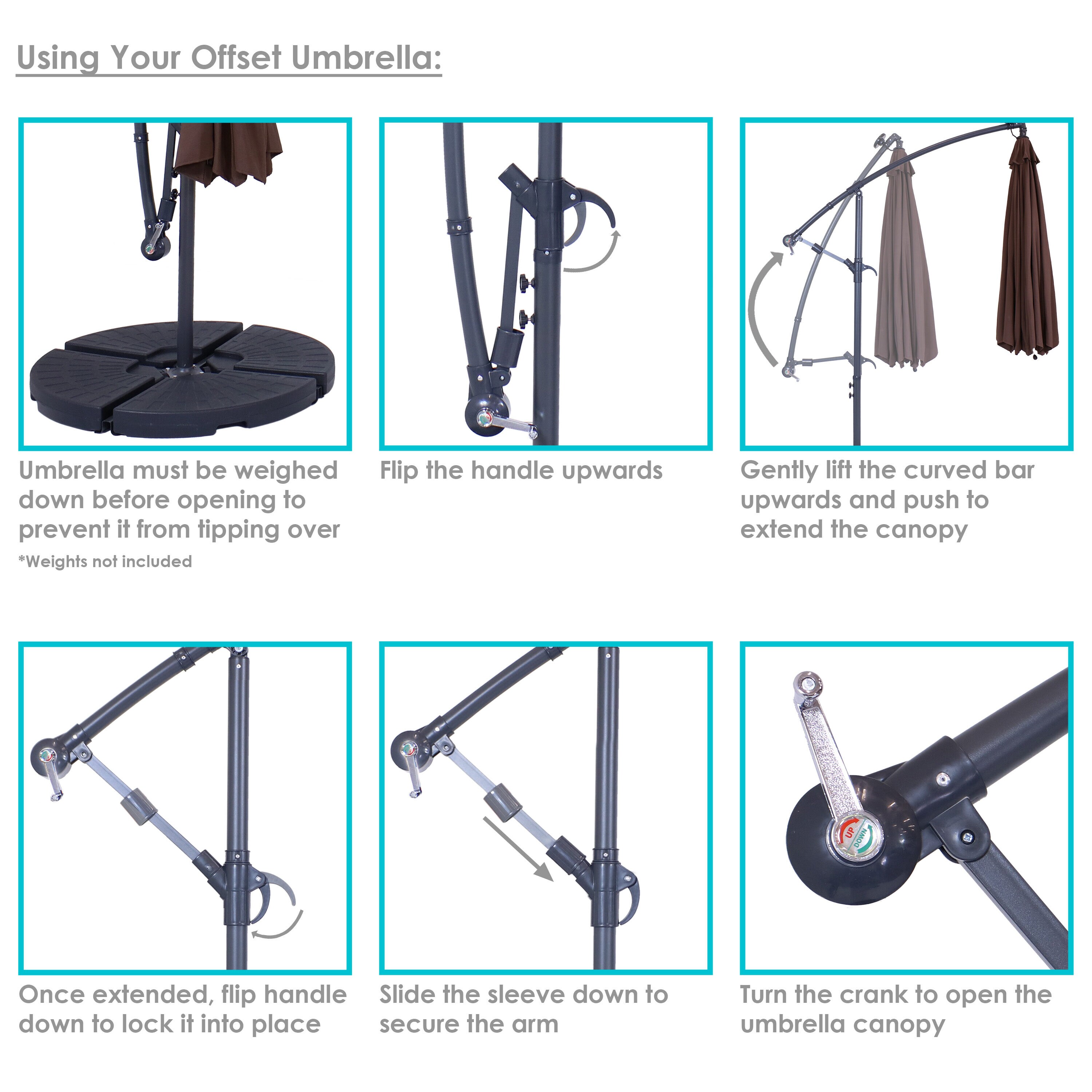Brown Steel Cantilever Patio Umbrella with LED Lights, 9.5 ft