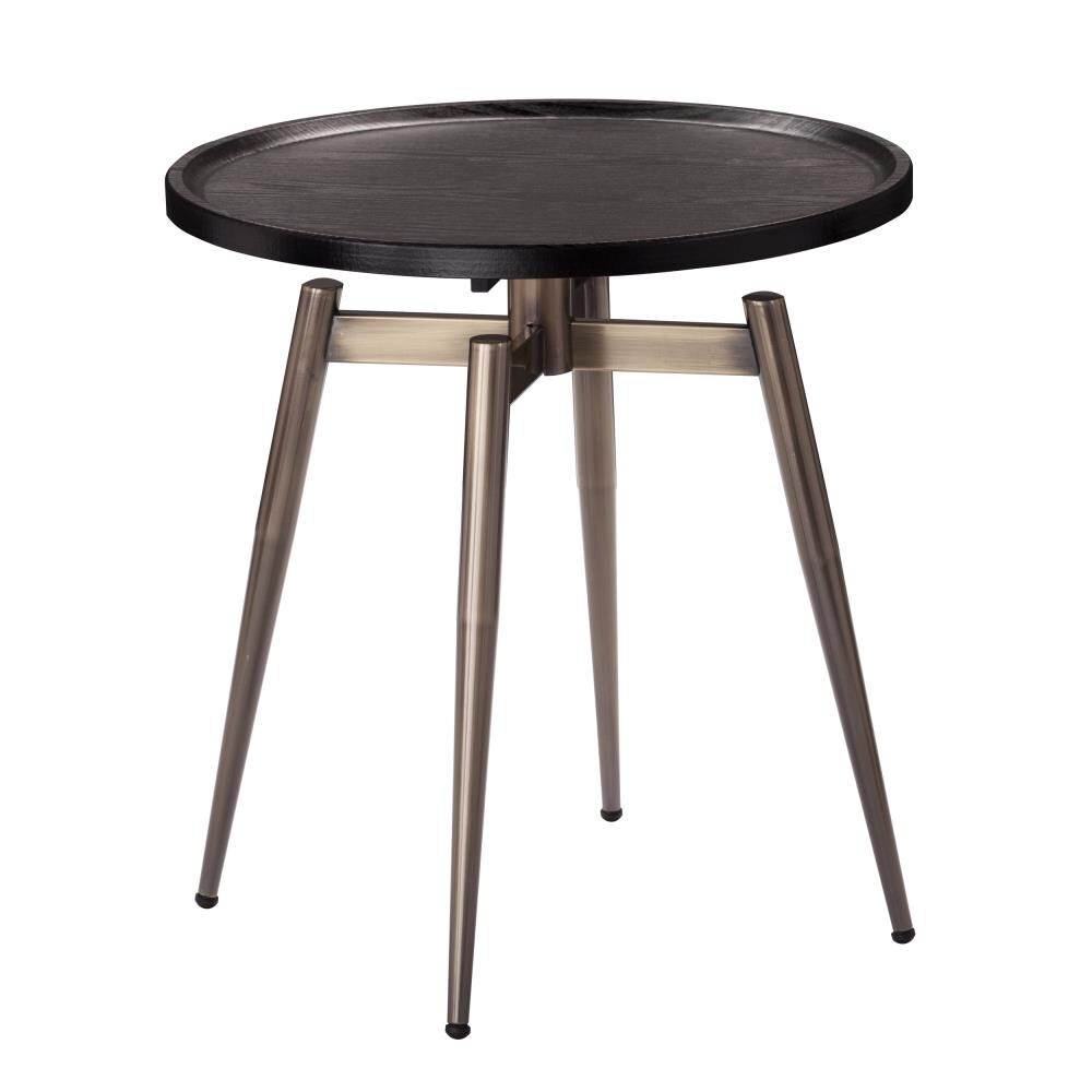 Holly & Martin CK1005202 Lockmere 22-in W x 23.5-in H Black and Antique Brass Composite Round Midcentury End Table Assembly Required