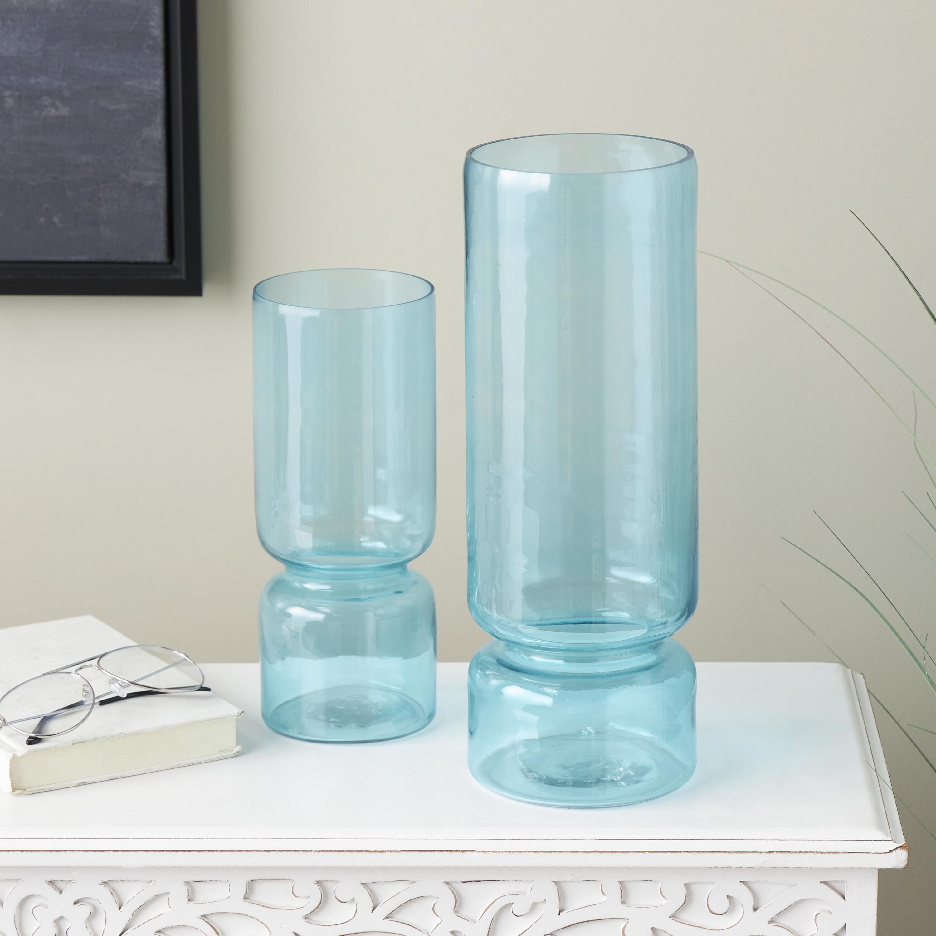 Grayson Lane 822990 2 -Pack Blue Glass Modern Vase