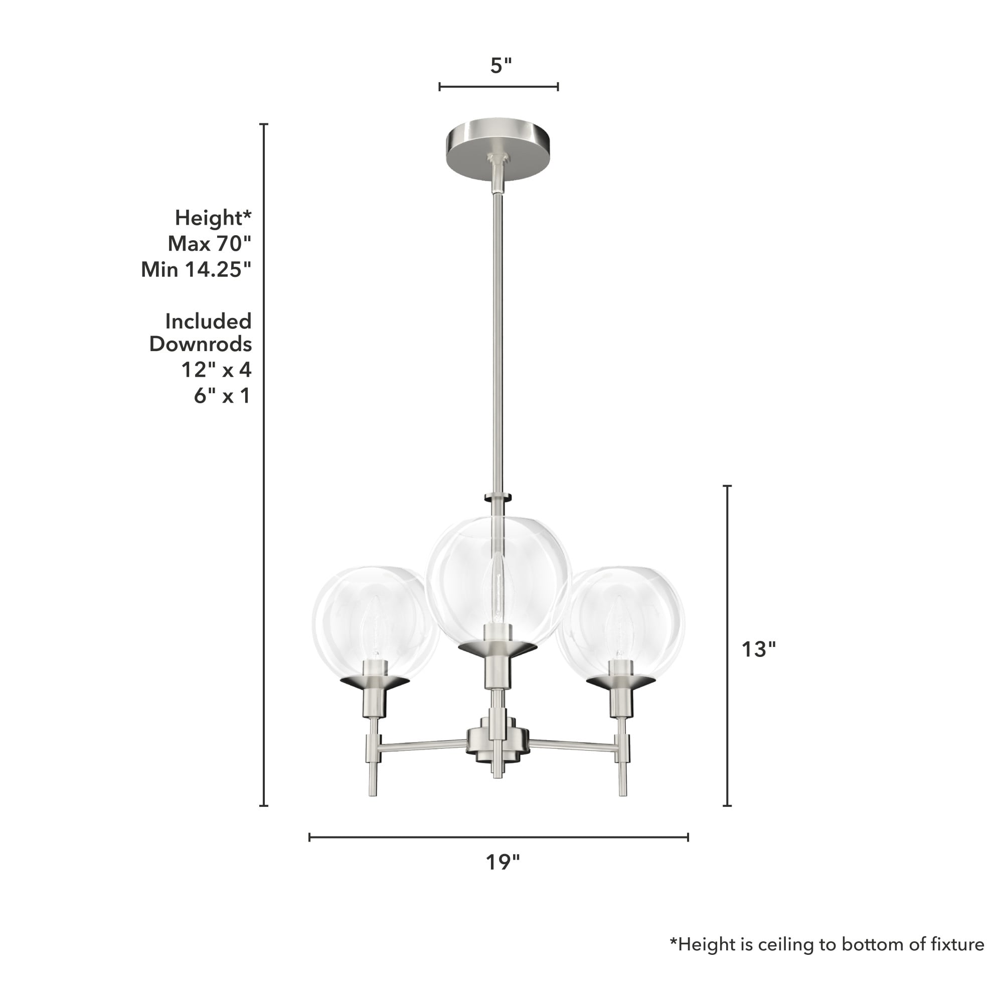 Hunter Xidane 3-Light Brushed Nickel Mid-century Led Crystal Chandelier ...