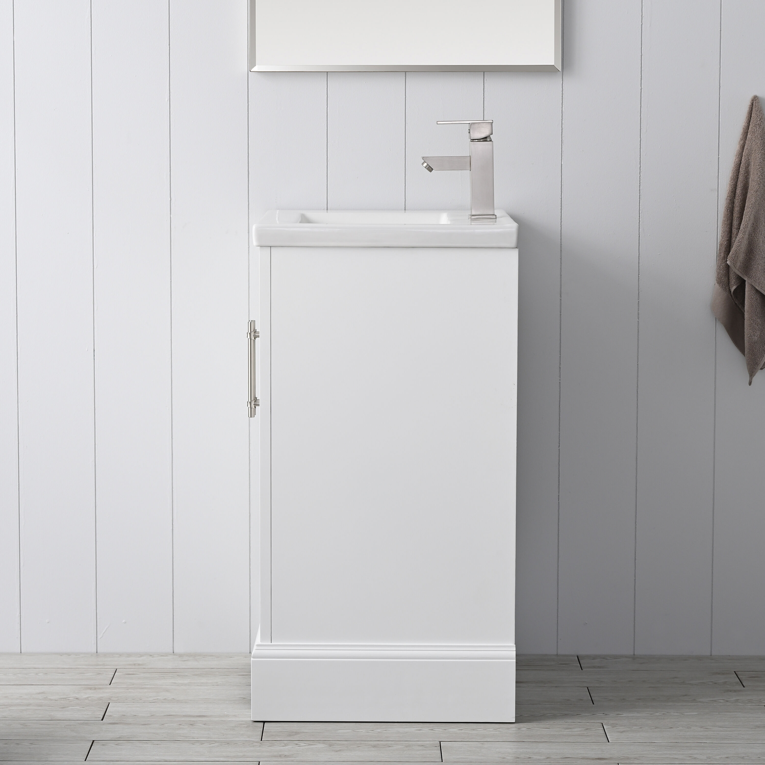 White Single Sink Bathroom Vanity with Ceramic Top, 24-inch