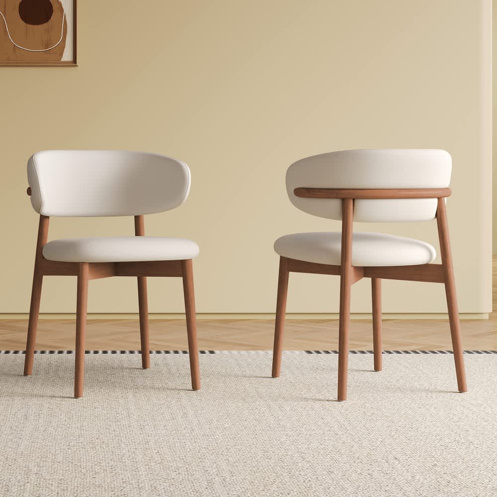 Coolbibila Set of 2 Mid Century Modern Dining Chairs  Walnut Wood Color Finish PU Seat Oak Wood Kitchen Chair
