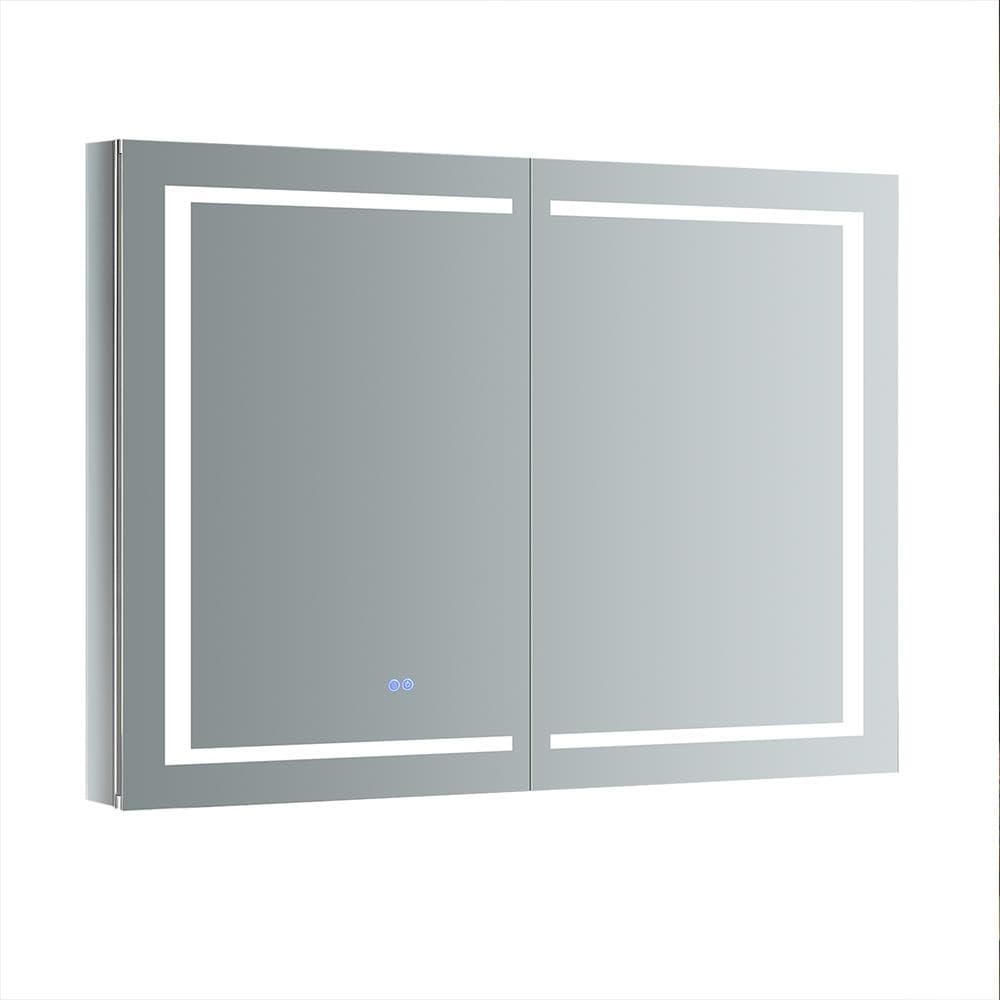 Fresca Tiempo 48-in x 36-in Lighted LED Fog Free Surface/Recessed Mount LED Lighting Mirrored Soft Close Medicine Cabinet with Outlet