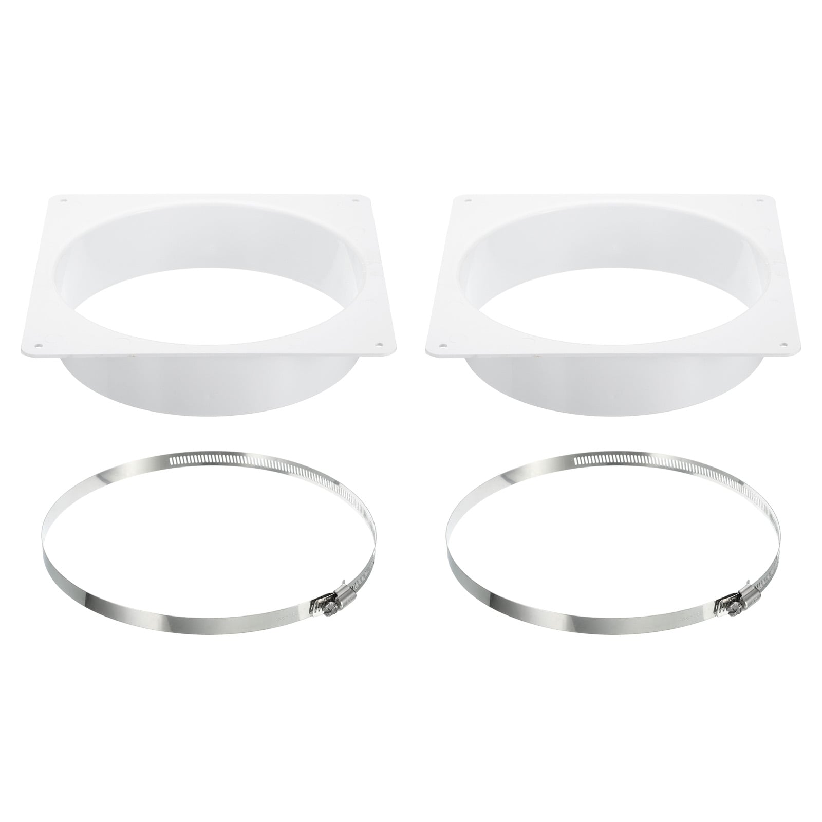 PATIKIL 8 inch Duct Connector Flange 2 Pack Dryer Vent Wall Plate Square to Round Straight with Clamp for Air Heating Cooling Ventilation Exhaust Fan White