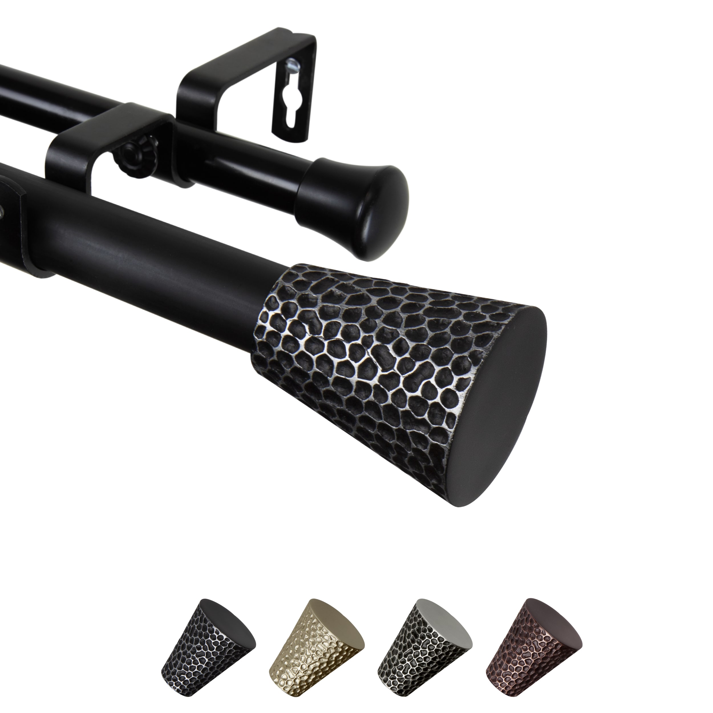 Hart & Harlow L-100-38-992-D Hollie 1-in 120-in to 170-in Black Steel Double curtain rod with Finials