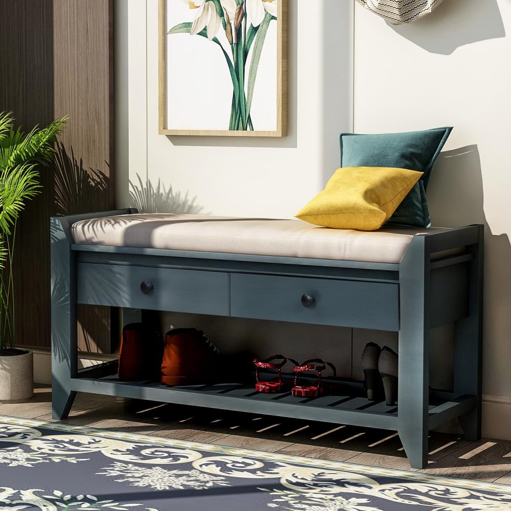 CASAINC Modern Antique Navy Storage Bench with Storage 39-in x 14-in x ...