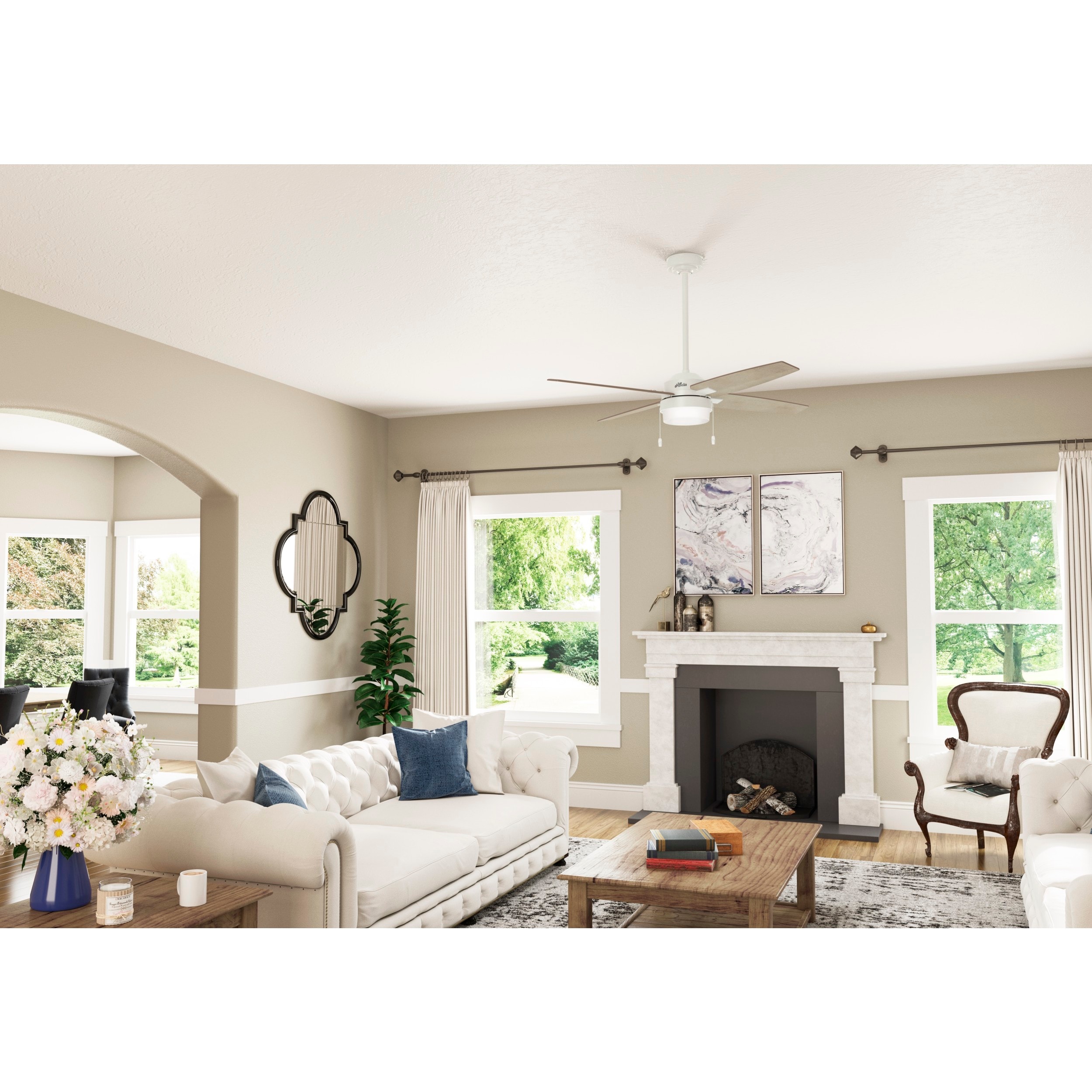 Hunter Crossfield 54-in Fresh White Integrated LED Indoor Ceiling Fan ...