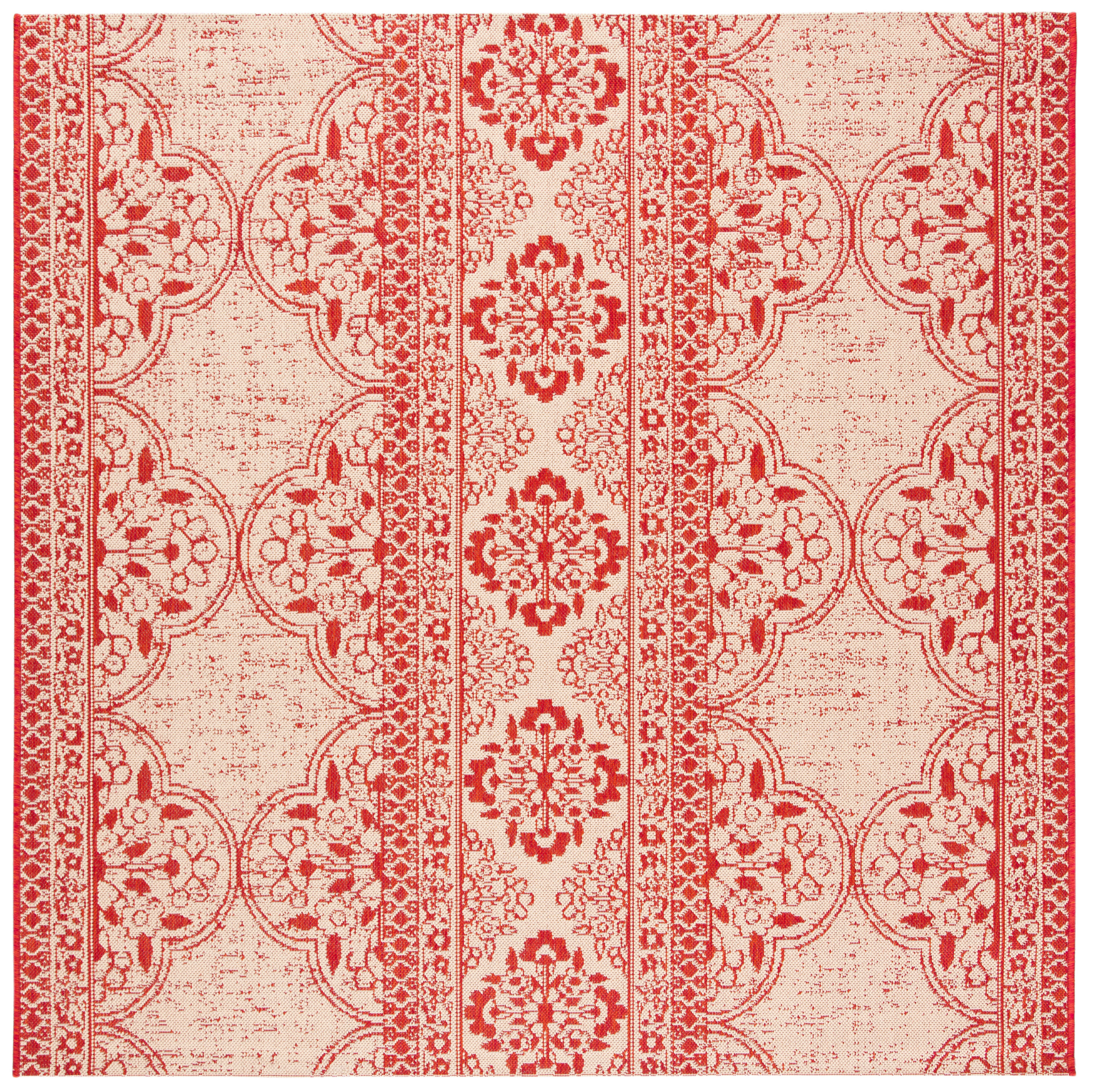 Safavieh BHS174Q-6SQ Beach House Viney 7 x 7 (ft) Loomed Polypropylene Red/Creme Square Indoor/Outdoor Floral/Botanical Bohemian/Eclectic Area rug