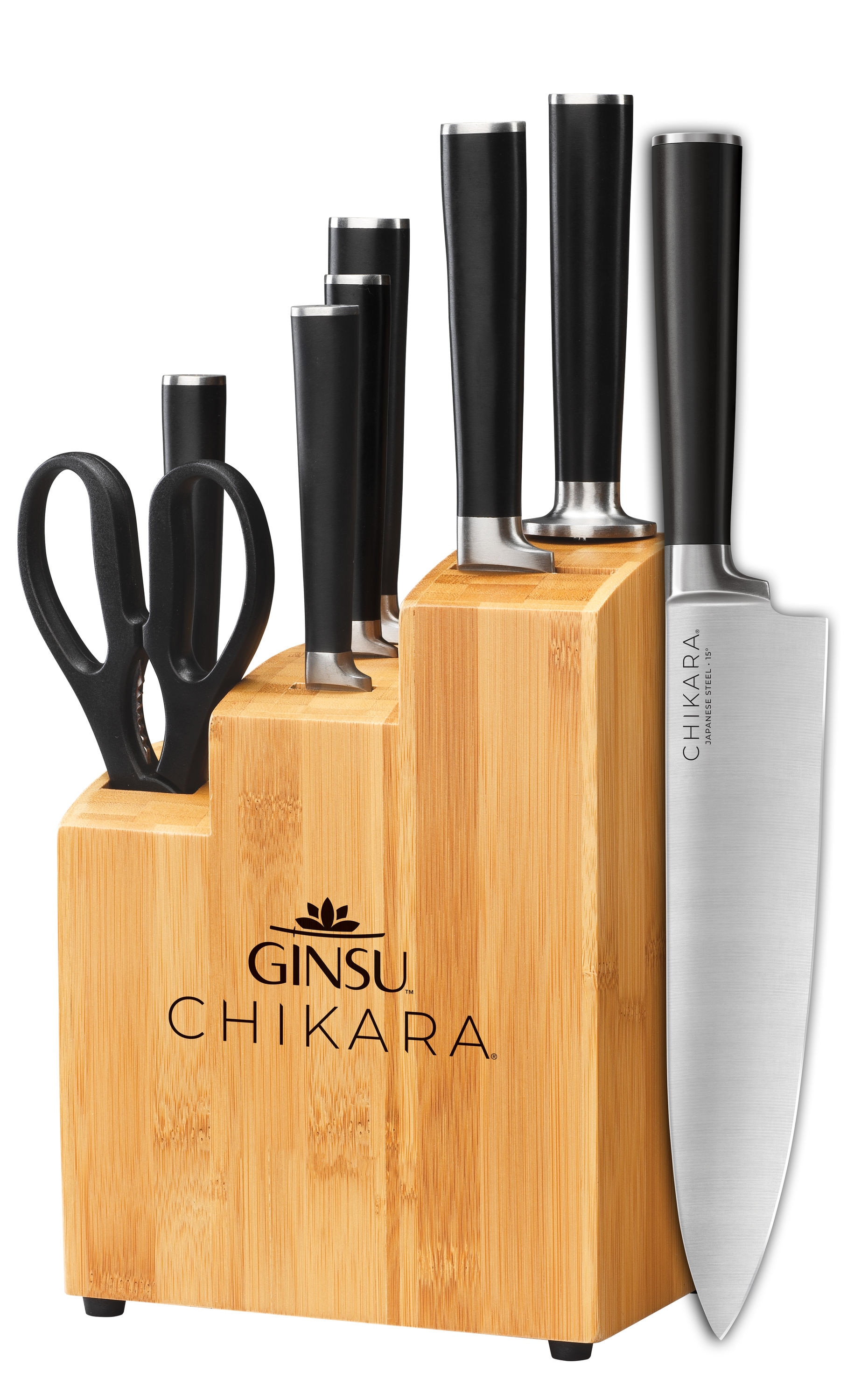 Ginsu Chikara 8 Piece Knife Set with Bamboo Block - Premium