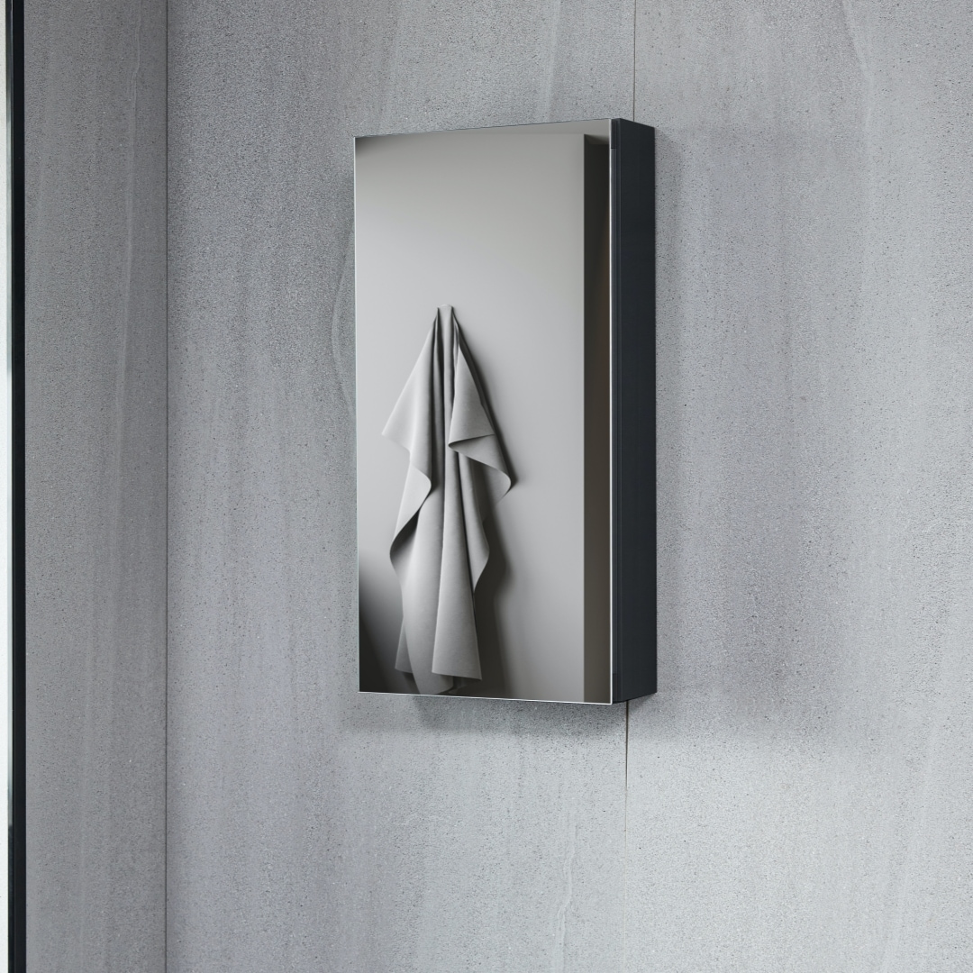 AAZJ JKF-MC1224BL KA 12-Inches x 24-Inches Surface/Recessed Mount Black Mirrored Rectangle Soft Close Medicine Cabinet