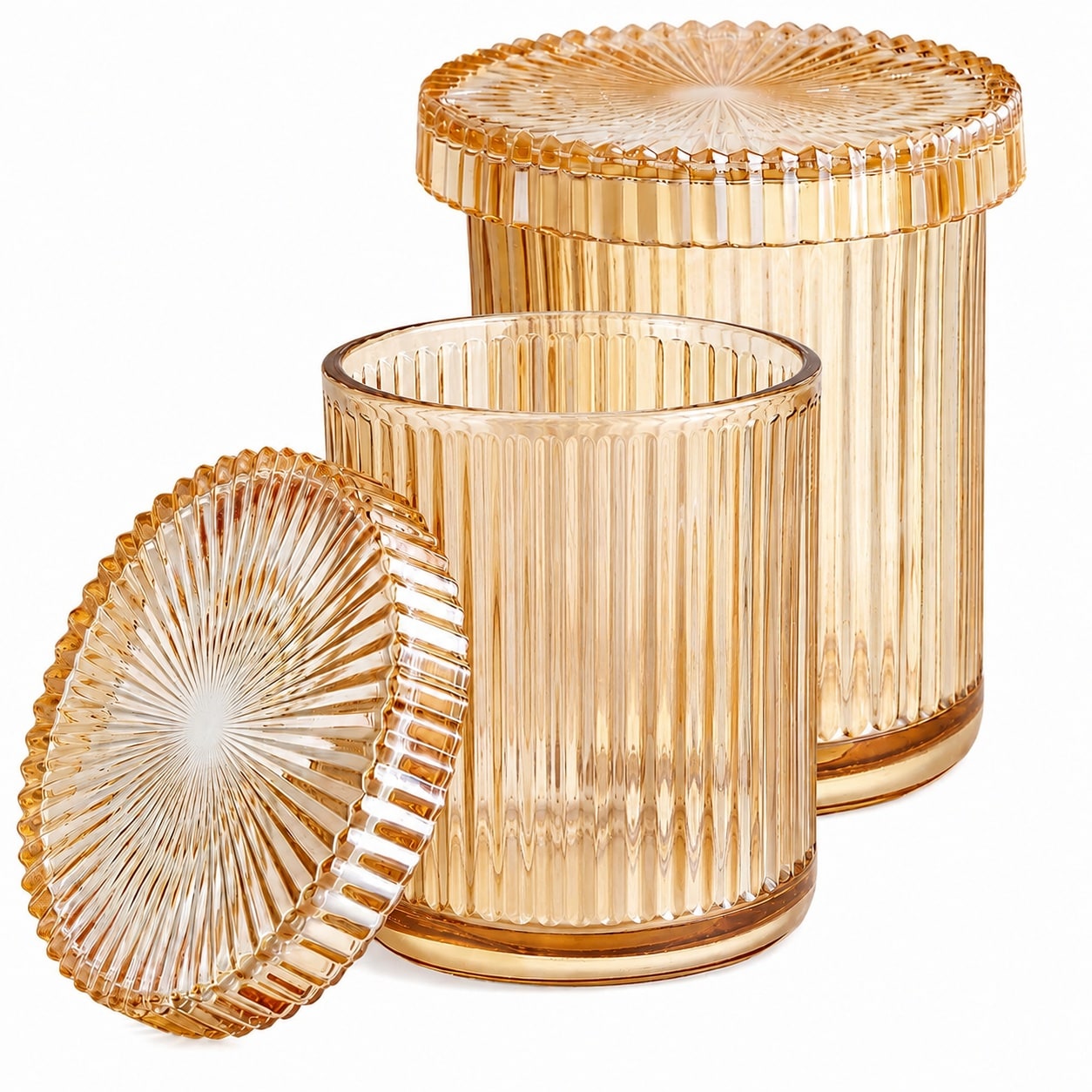 Aoibox  Two Pack Glass Qtip Dispenser Jars with Lids for Vanity Storage Amber glass 3 5 x 3 5 x 3 9 in 9 8 oz