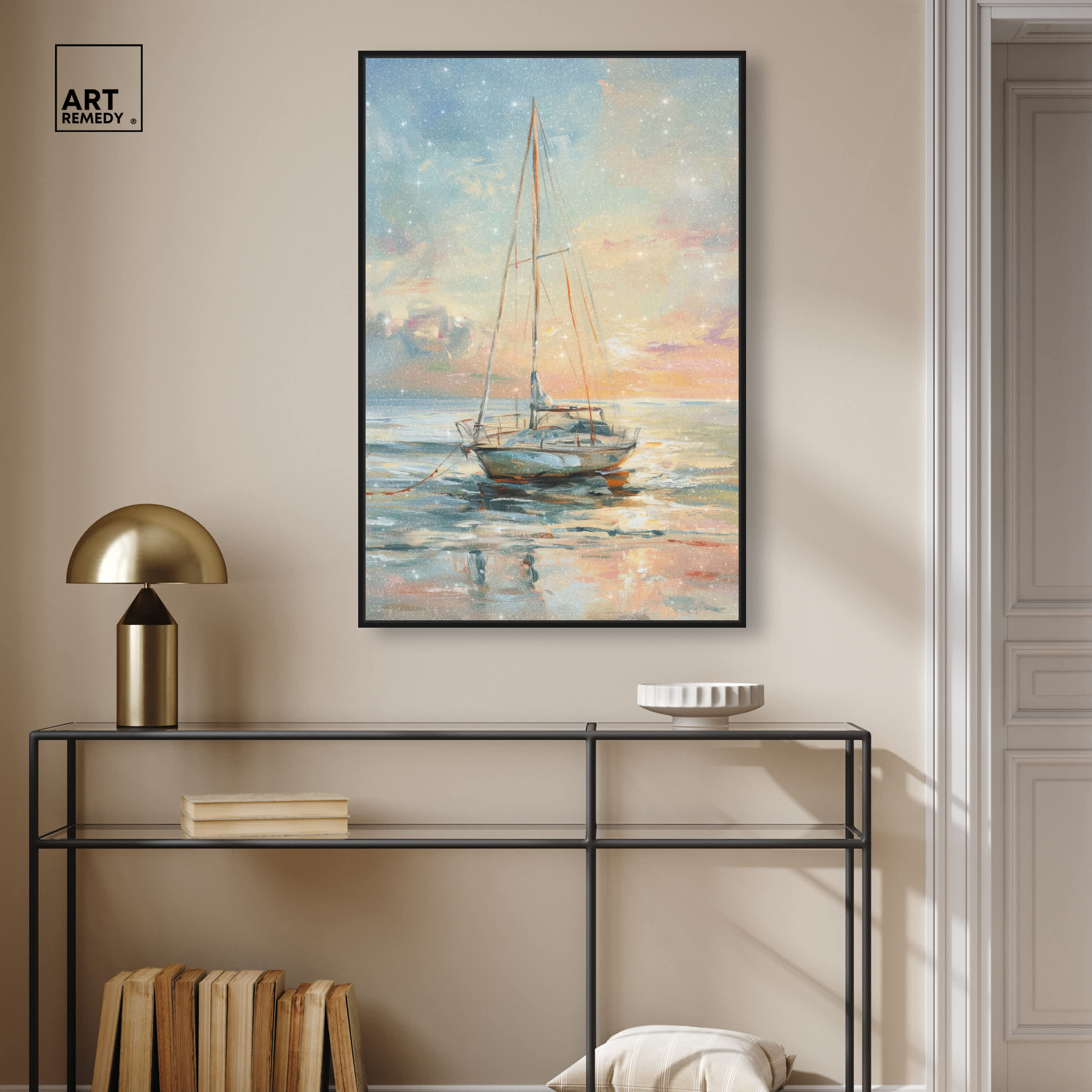 Art Remedy Boat on the Shore Glam Print by Black Frame 24 x 36 in the ...