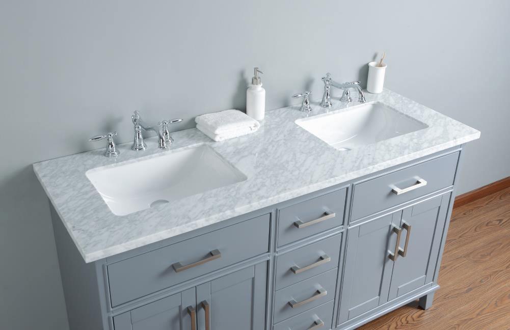 Stufurhome 60-in Gray Undermount Double Sink Bathroom Vanity with ...