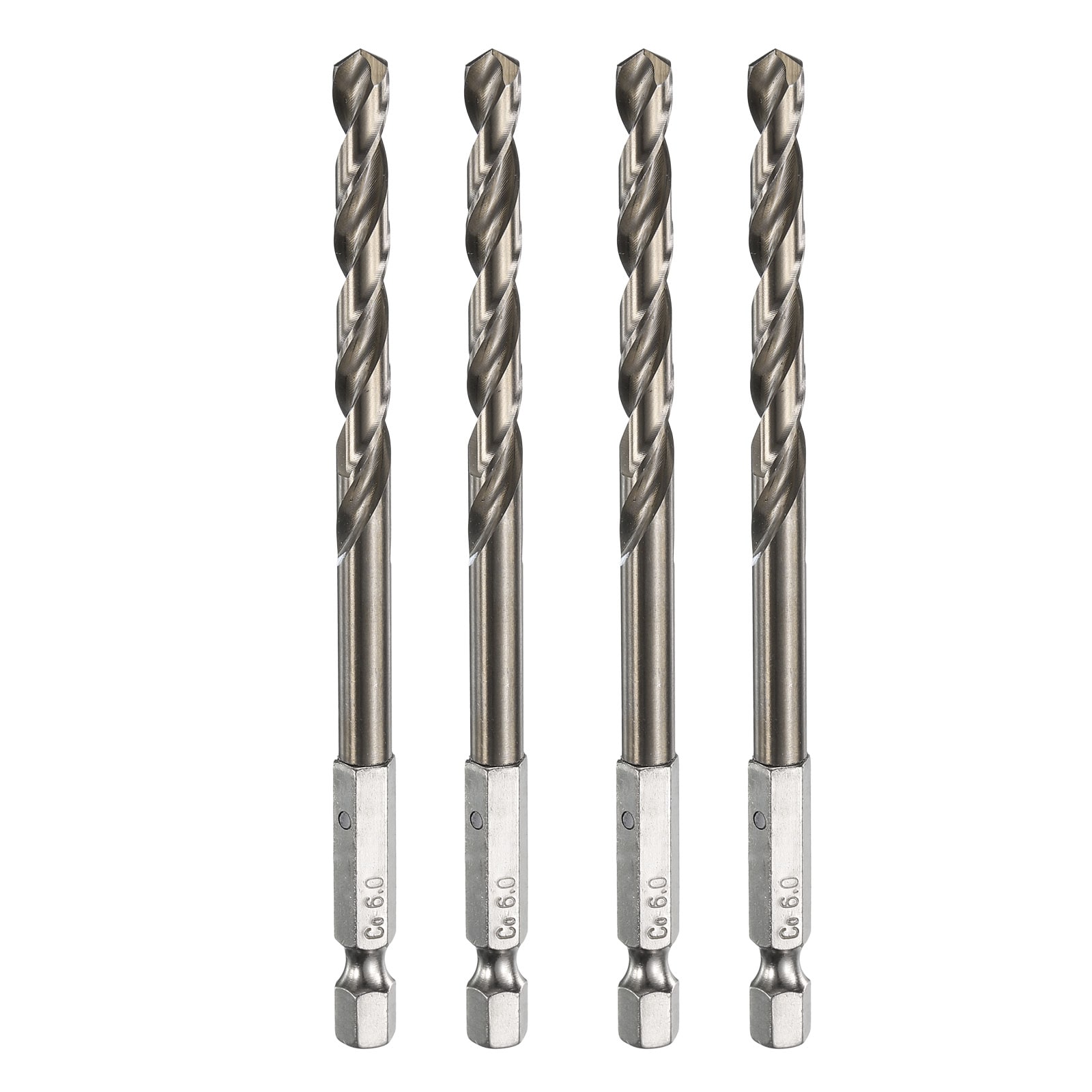 Unique Bargains 4pcs M35 High Speed Steel Cobalt Twist Drill Bit 6mm/0.24 Inch Dia with Quick Change 1/4 Inch Hex Shank Jobber Drill Bit for Metal Steel Copper Aluminum Zinc Alloy