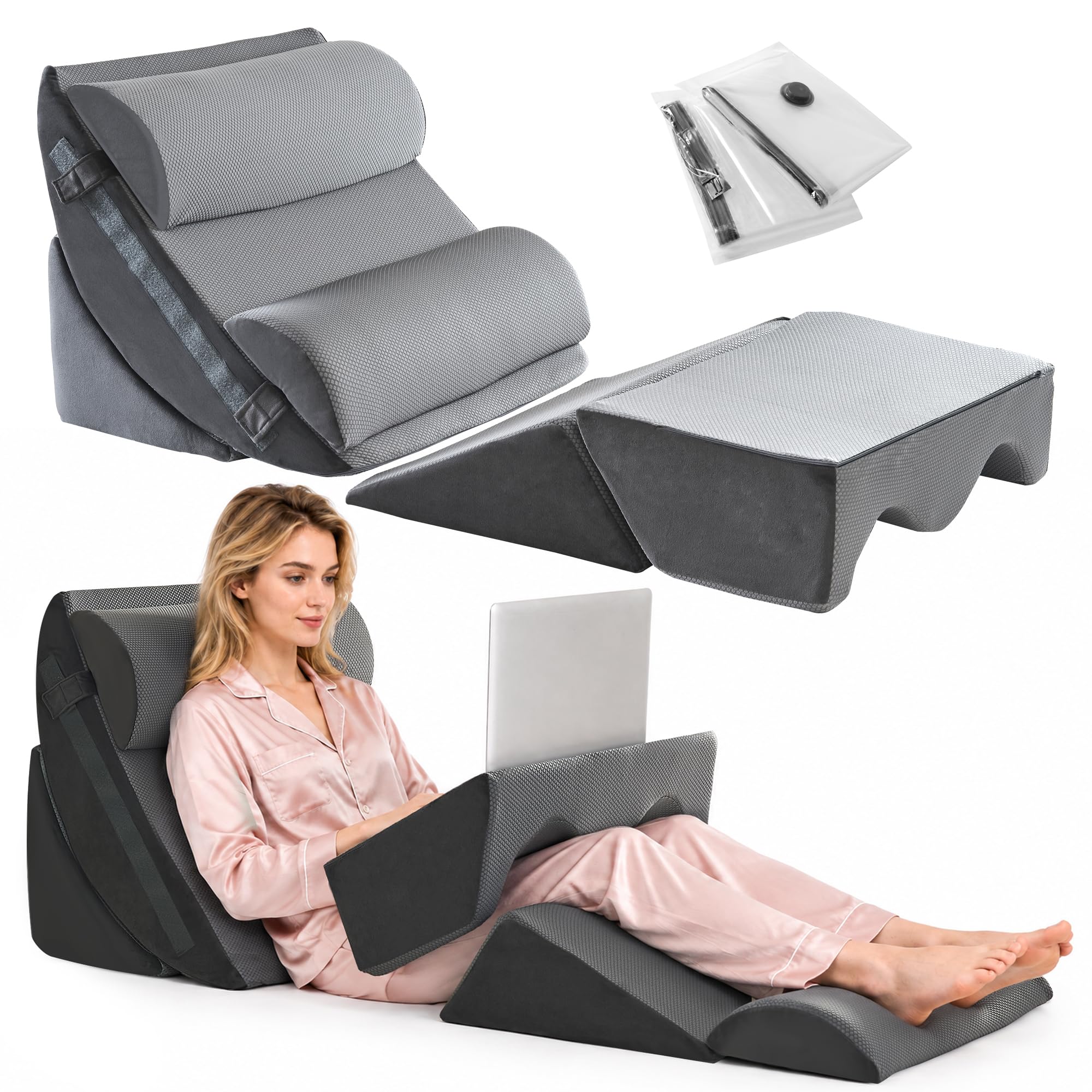 PIGFDK 6 Piece Adjustable Memory Foam Upper Body Rest Wedge Set For Post Surgery Recovery Comfort