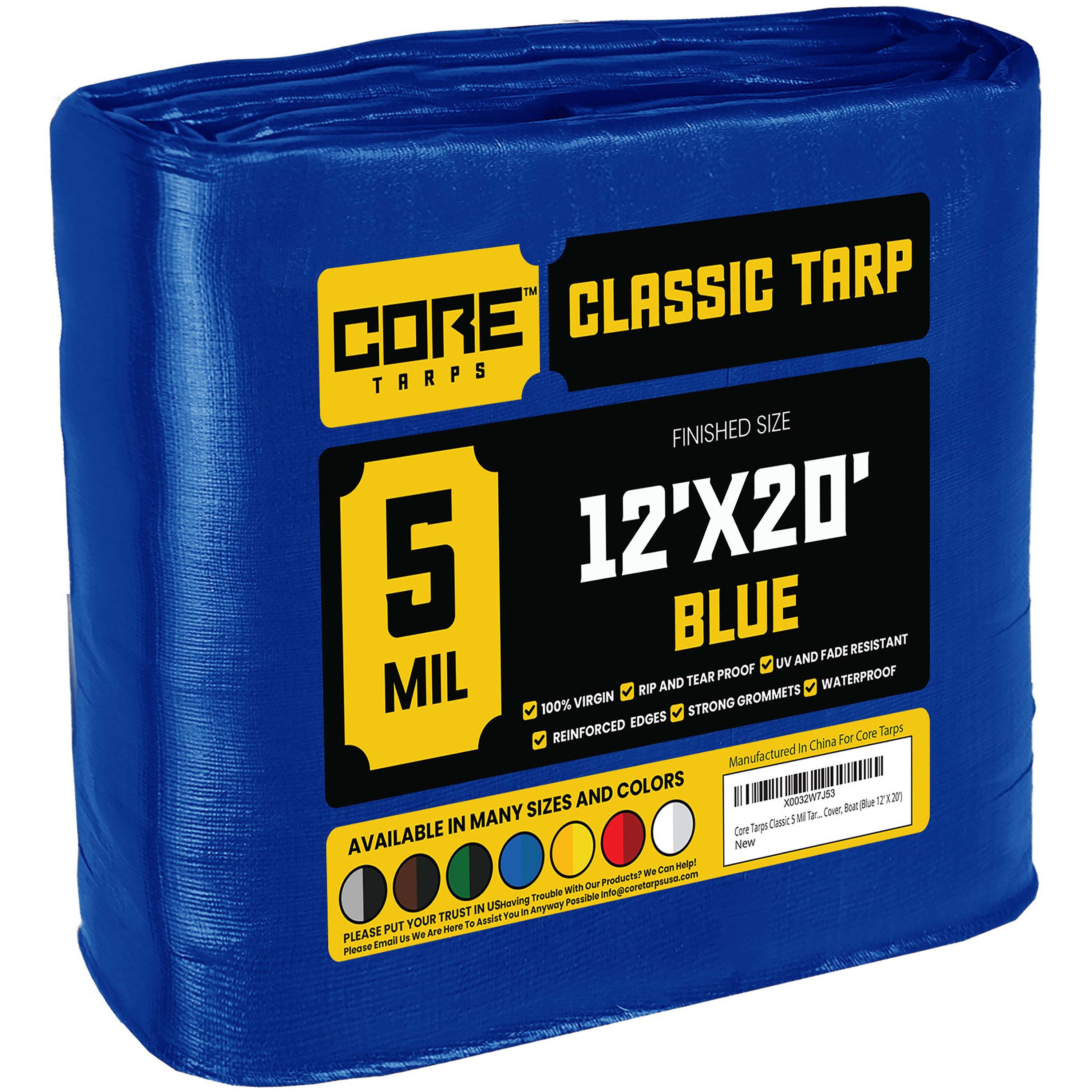 Core Tarps CT-505-12X20 12-ft x 20-ft Blue Waterproof Commercial Polyethylene 5-mil Tarp