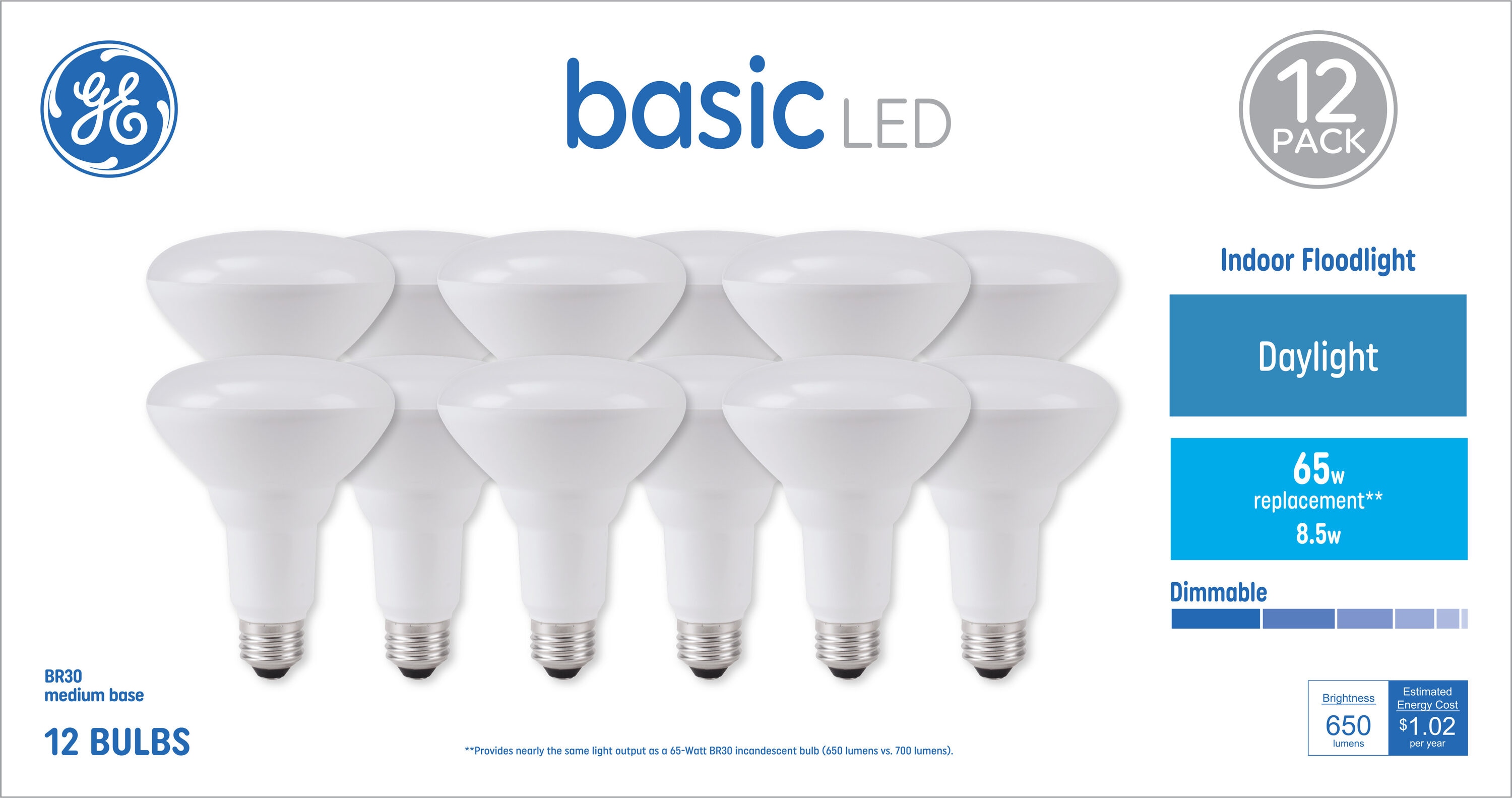 GE Basic 65-Watt EQ BR30 Daylight Medium Base (E-26) Dimmable Light ...