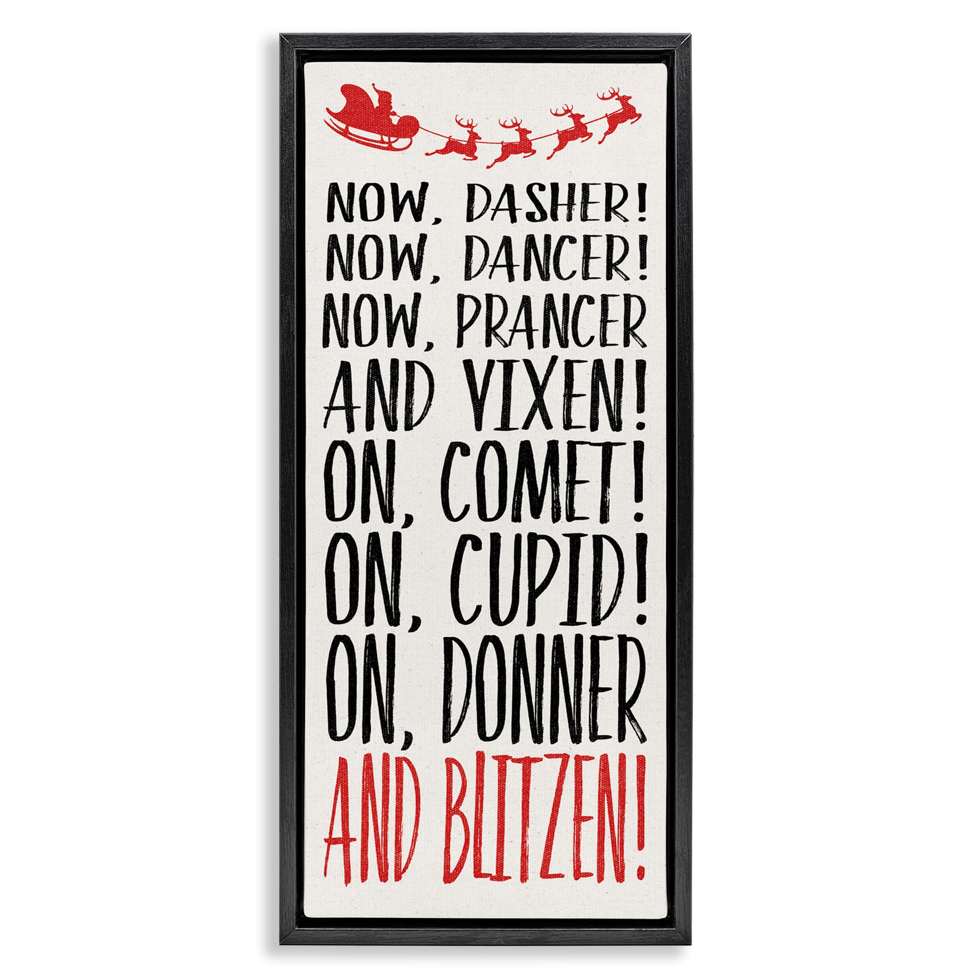 Stupell Industries BT-526-FFB-13X30 Holiday Reindeer Names Black Framed Floater Canvas Wall Art By Dogwood Portfolio 15 x 31