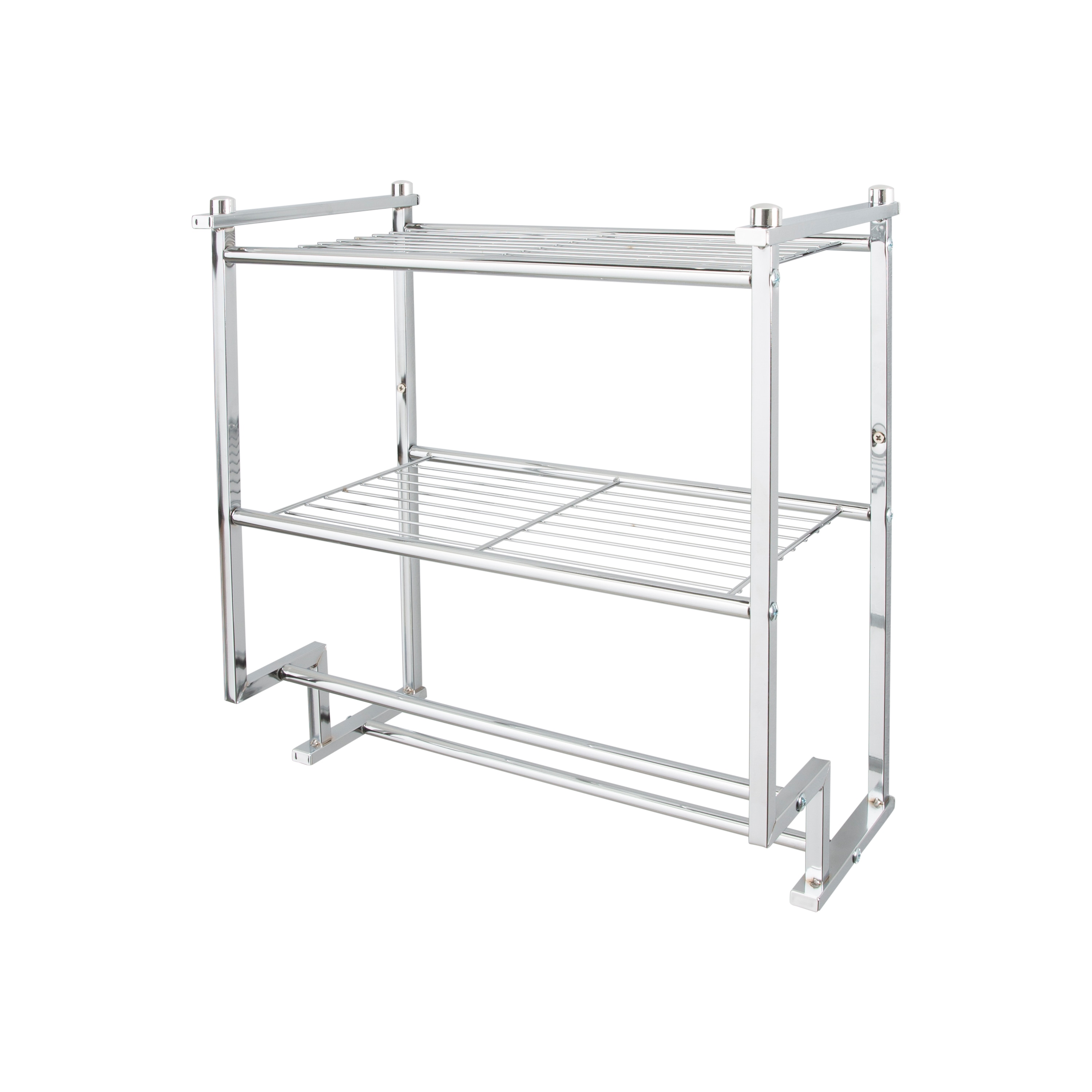 15.75 in. W Wall Mounted 3 Tier Bathroom Shelf with Towel Bar and Removable  Trays in White and Chrome