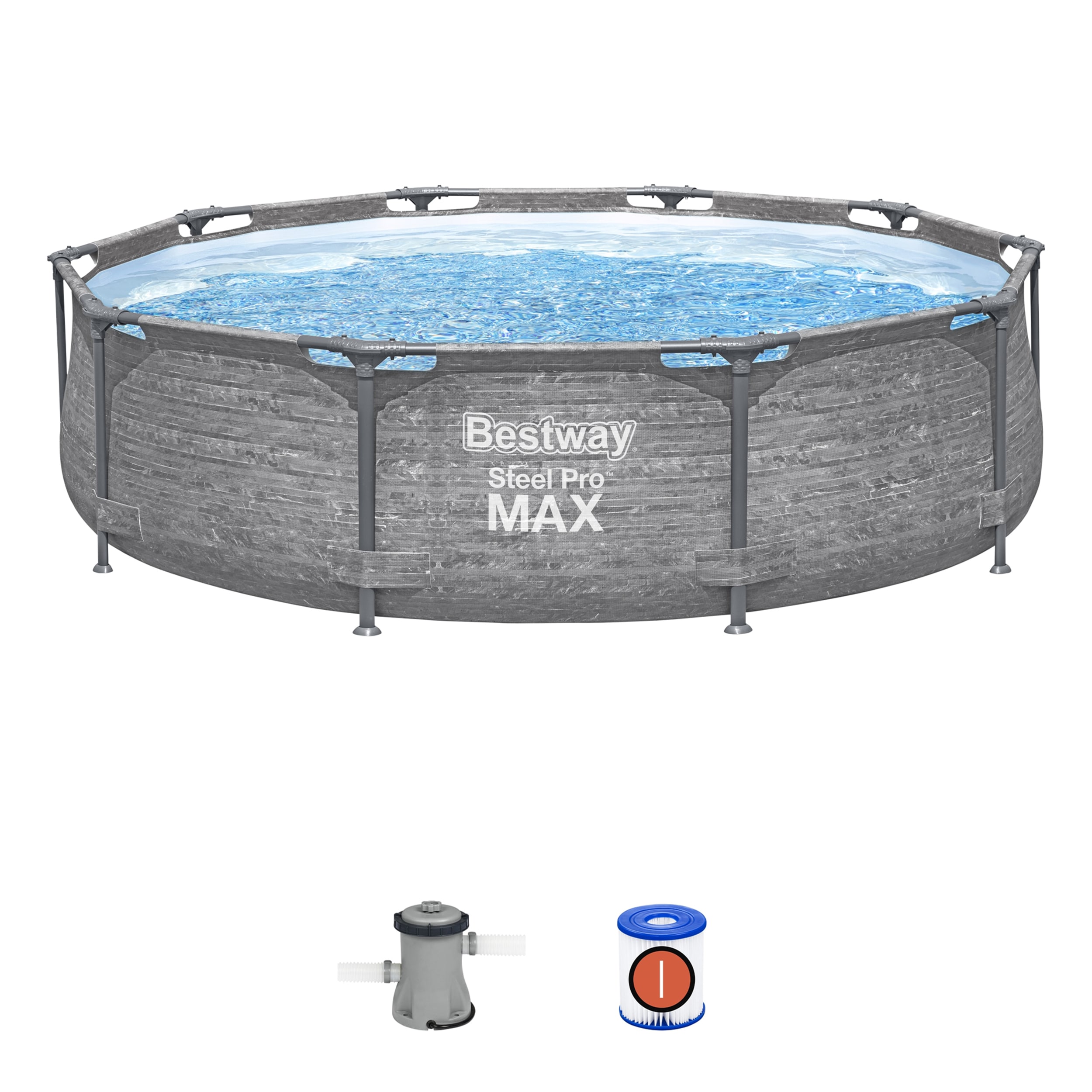 Bestway 324037 10-Feet x 10-Feet x 30-Inches Steel wall panels Round Above-Ground Pool with Filter Pump