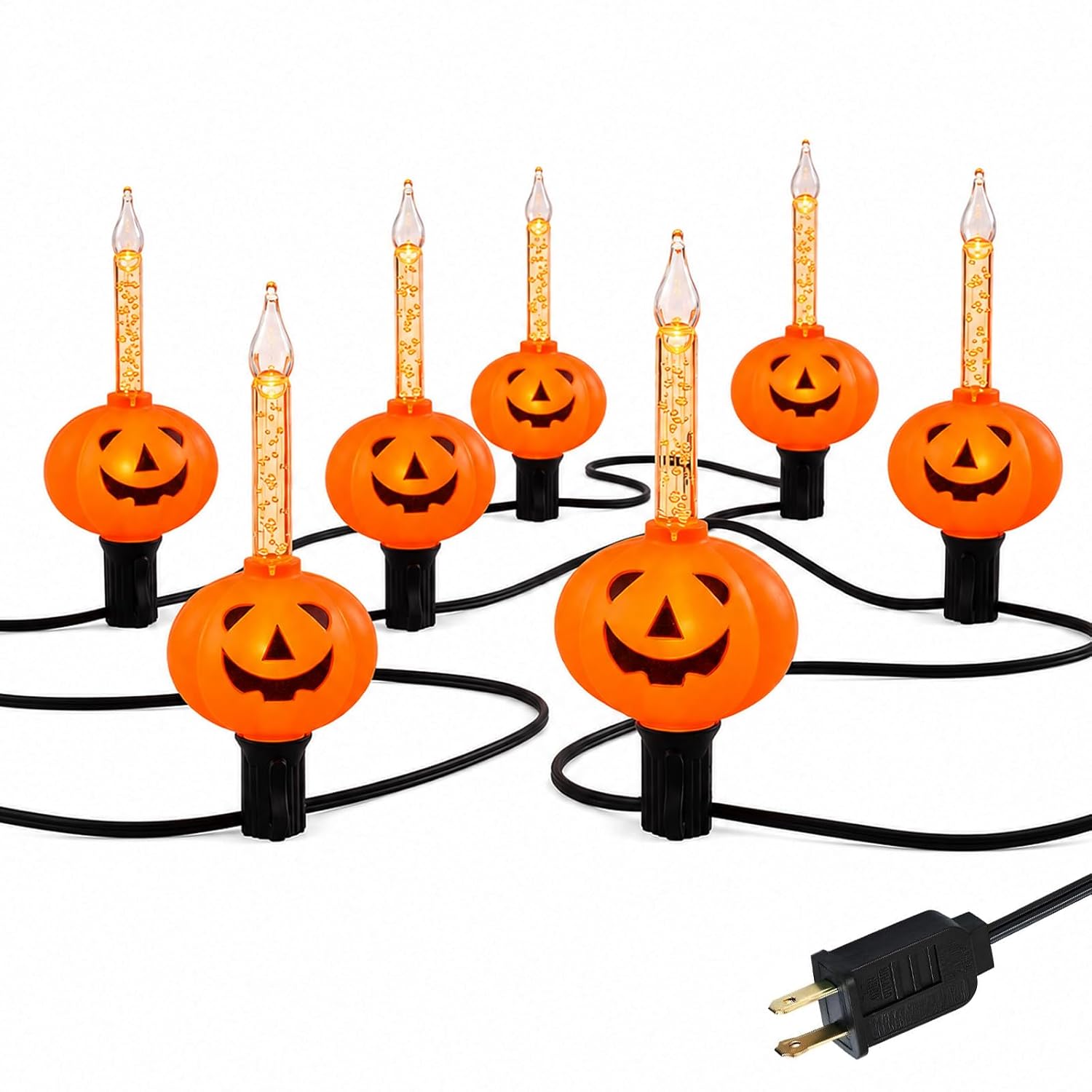 Segrass 7FT Halloween Pumpkin Bubble Light String with 7 Incandescent E12 Bulbs Orange Liquid Black Wire End-to-End Connectable Indoor Outdoor Seasonal Decor