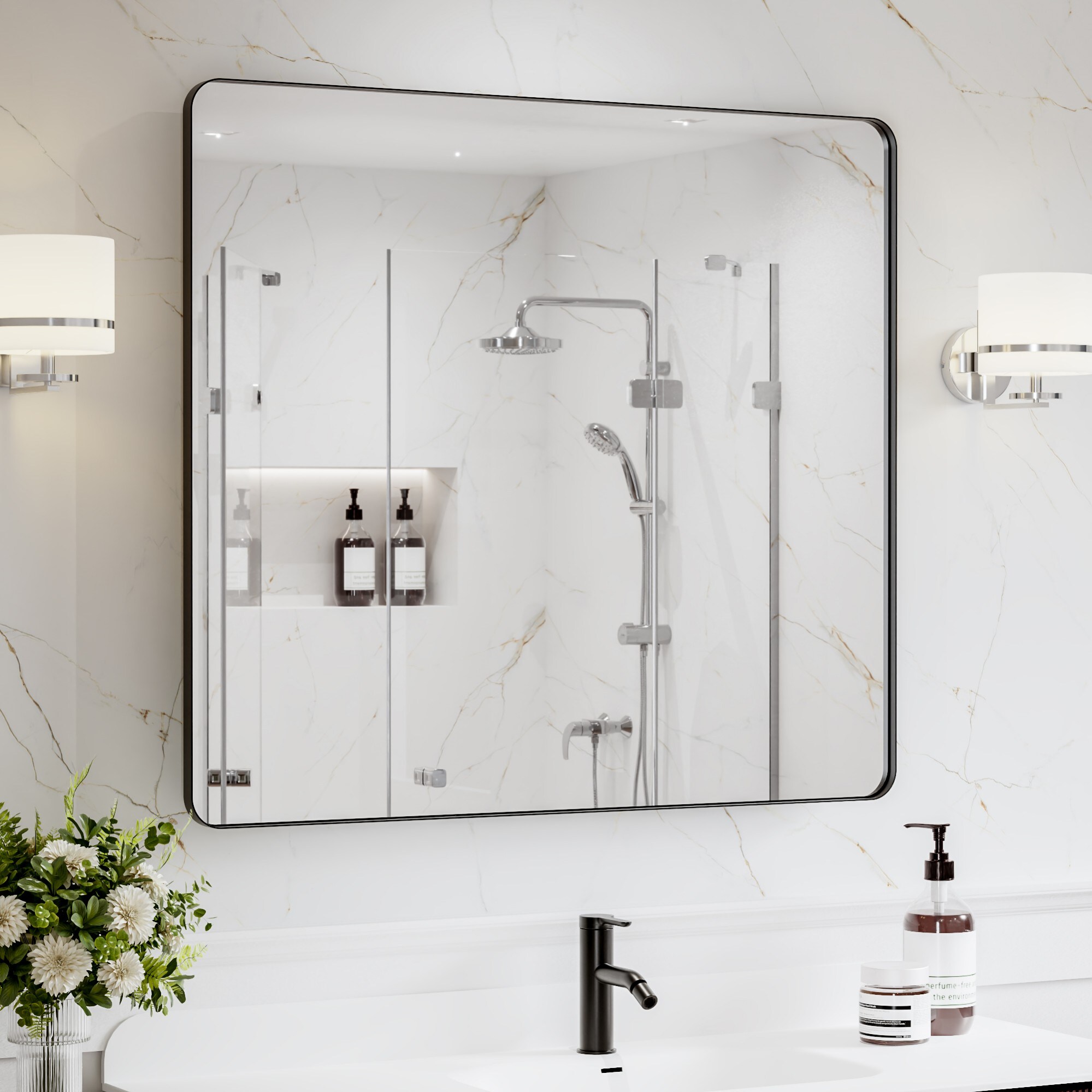 LIVIZA 40-in W x 30-in H Rectangle Black Framed Vanity Mirror